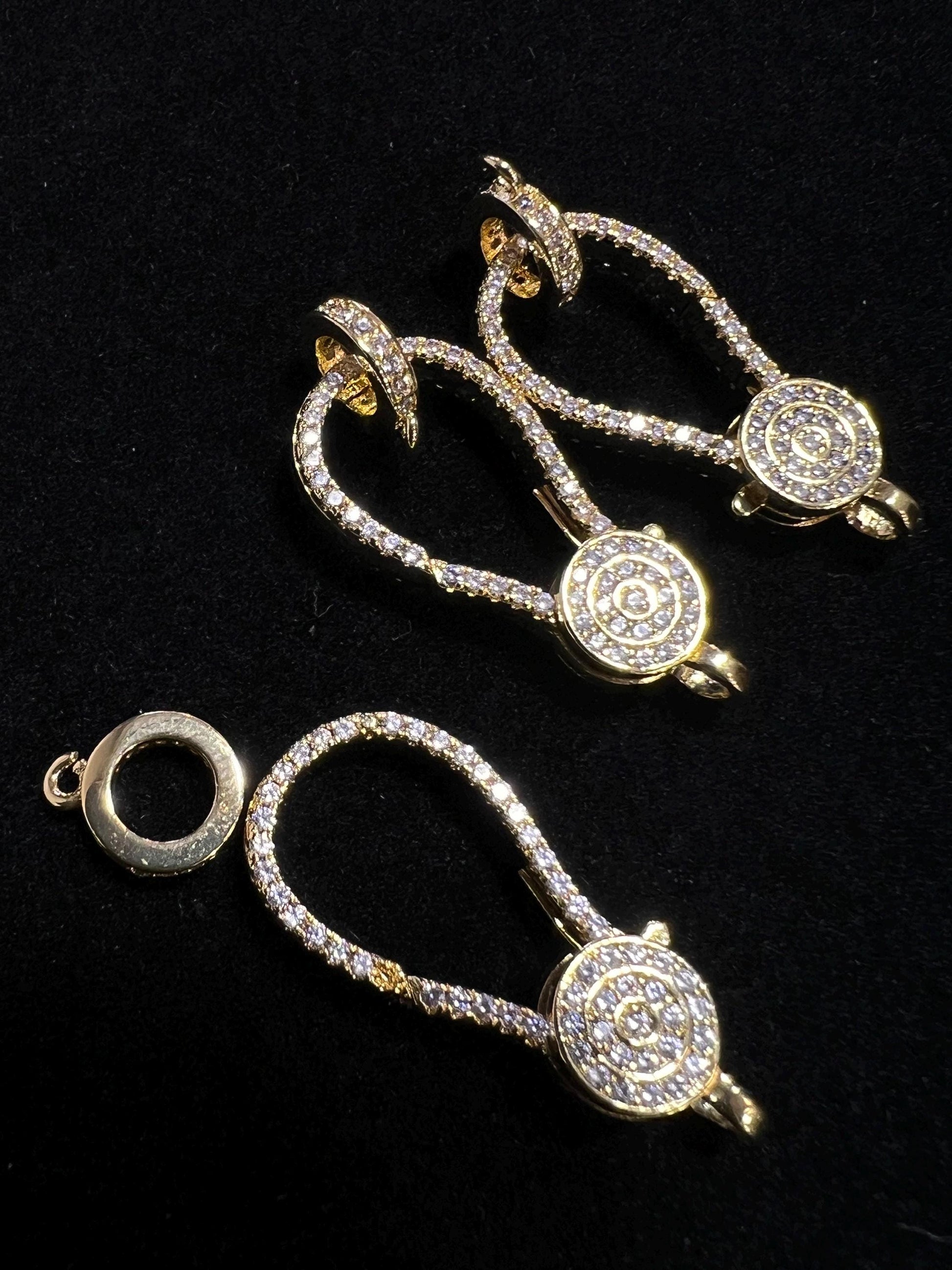 Micro Pave CZ diamond push in open lobster clasp with CZ ring Jewelry making fancy clasp 1pc. Double sided CZ Diamond all around