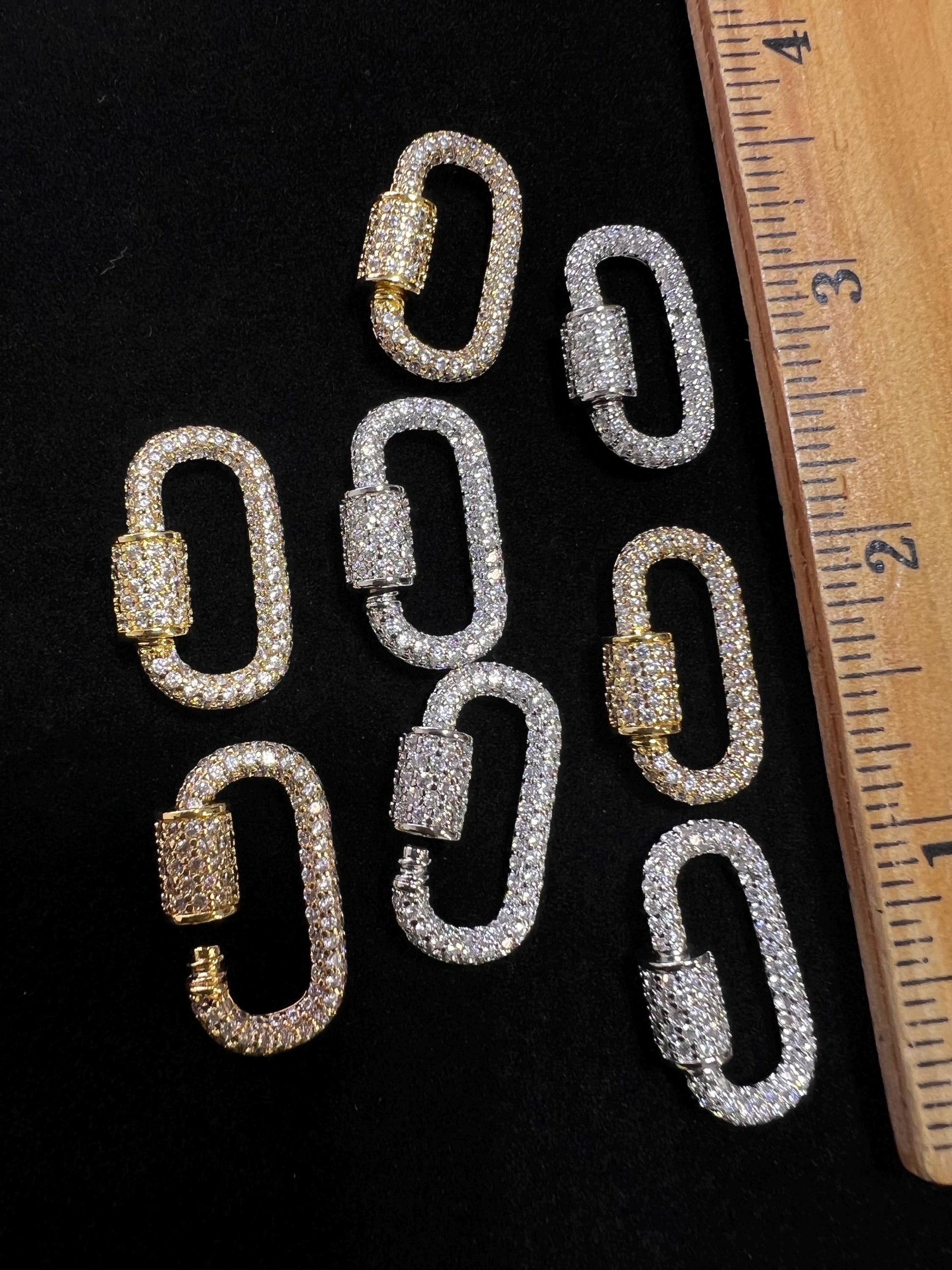 Cubic Zirconia CZ Diamond Micro Pave Carabiner Screw open Clasp Jewelry making fancy clasp 1pc, 27.5mm Long