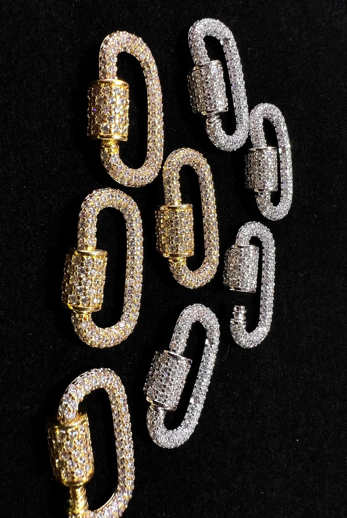 Cubic Zirconia CZ Diamond Micro Pave Carabiner Screw open Clasp Jewelry making fancy clasp 1pc, 24mm Long