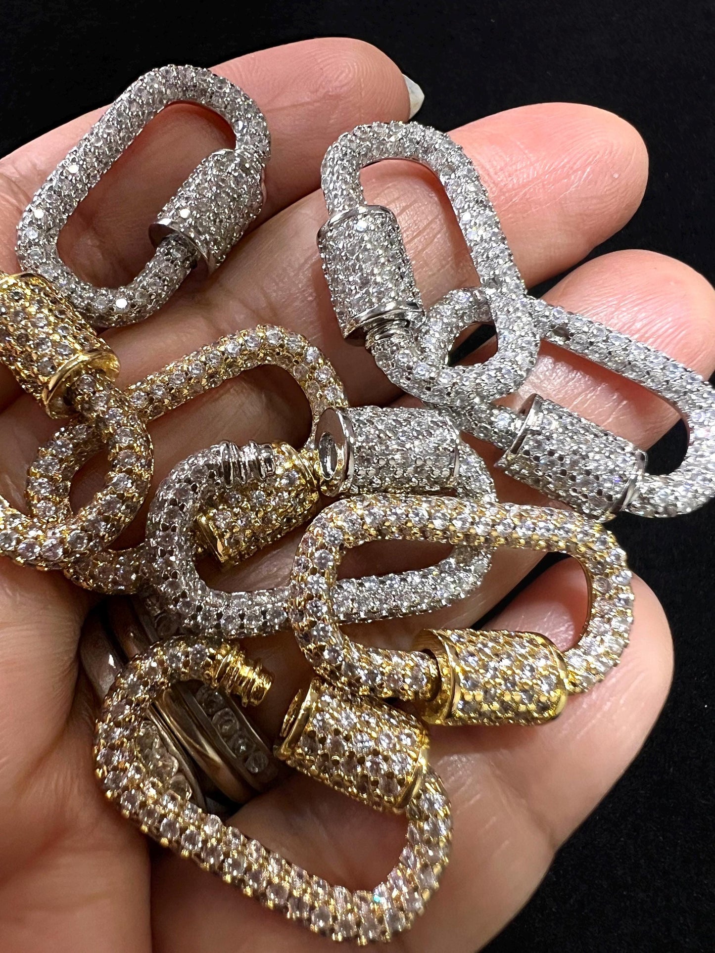 Cubic Zirconia CZ Diamond Micro Pave Carabiner Screw open Clasp Jewelry making fancy clasp 1pc, 24mm Long