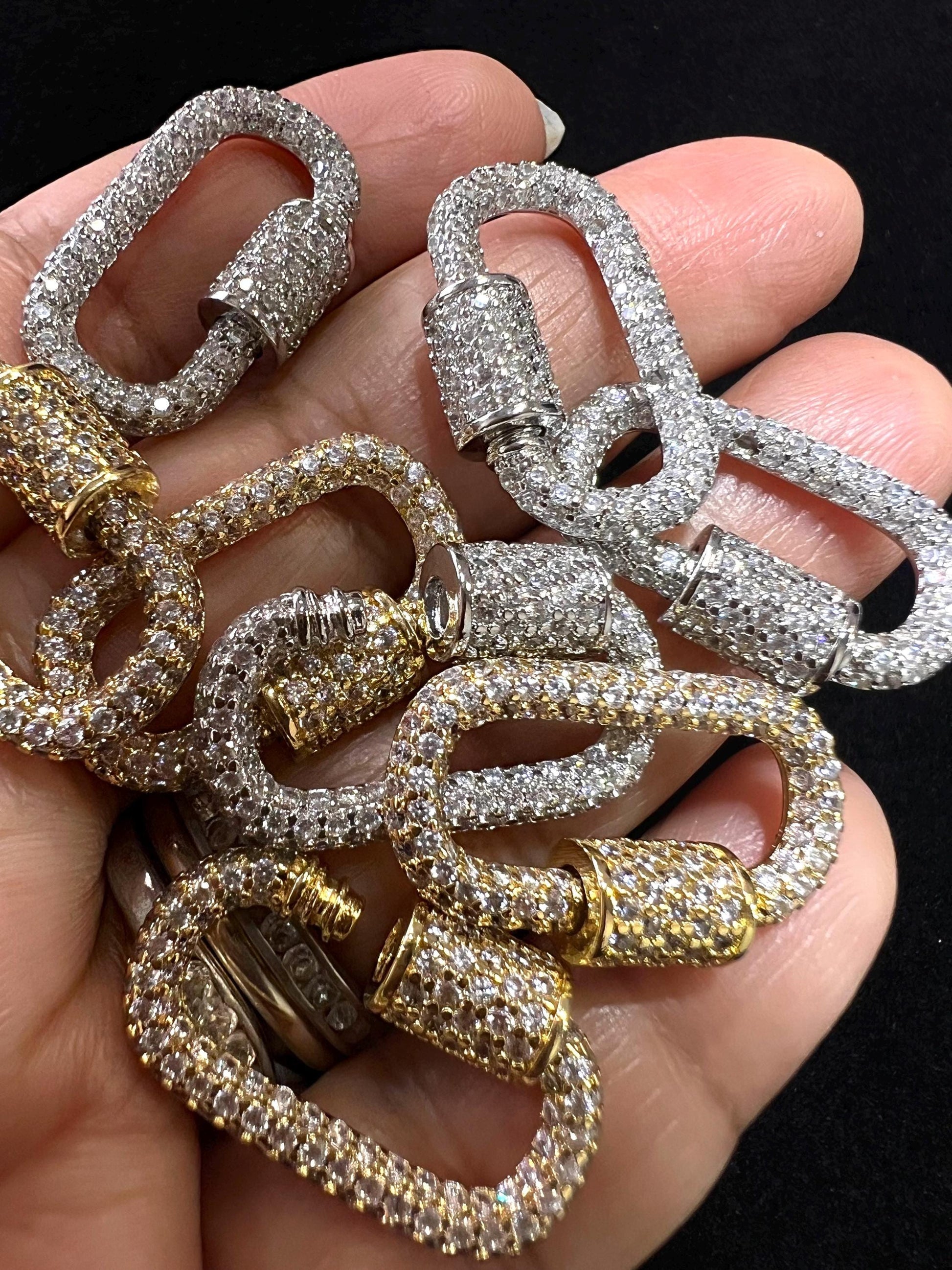 Cubic Zirconia CZ Diamond Micro Pave Carabiner Screw open Clasp Jewelry making fancy clasp 1pc, 24mm Long