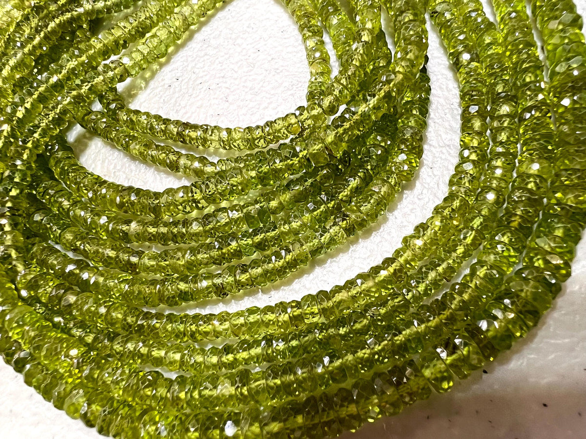 Natural Peridot tyre Wheel Heishi cut Micro Faceted Rondelle AAA clear quality Gemstone 4.5-6mm Beads 6” and 12” strand August Birthstone