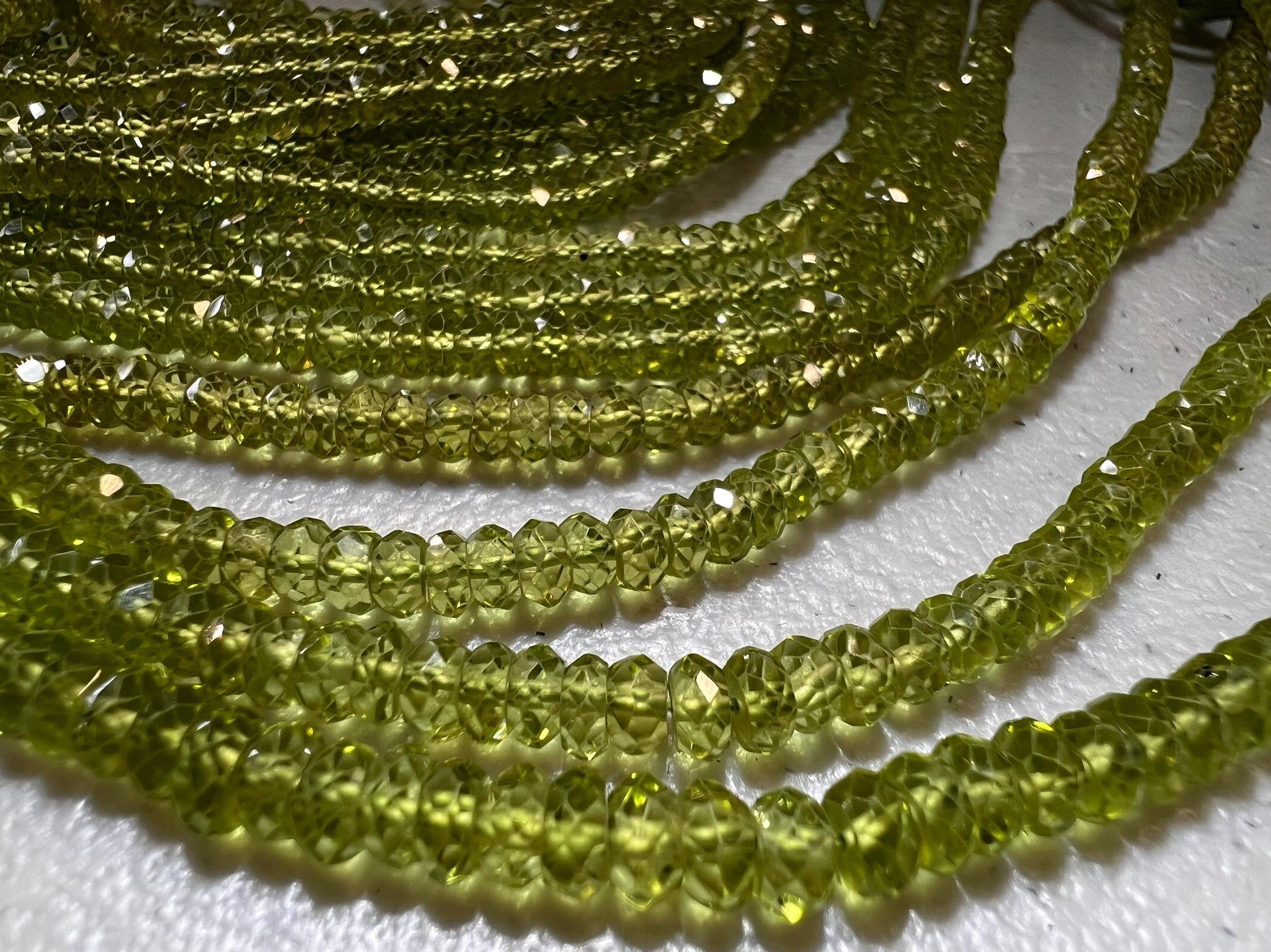 Natural Peridot tyre Wheel Heishi cut Micro Faceted Rondelle 4mm AAA clear quality Gemstone Beads 6” and 12” strand August Birthstone