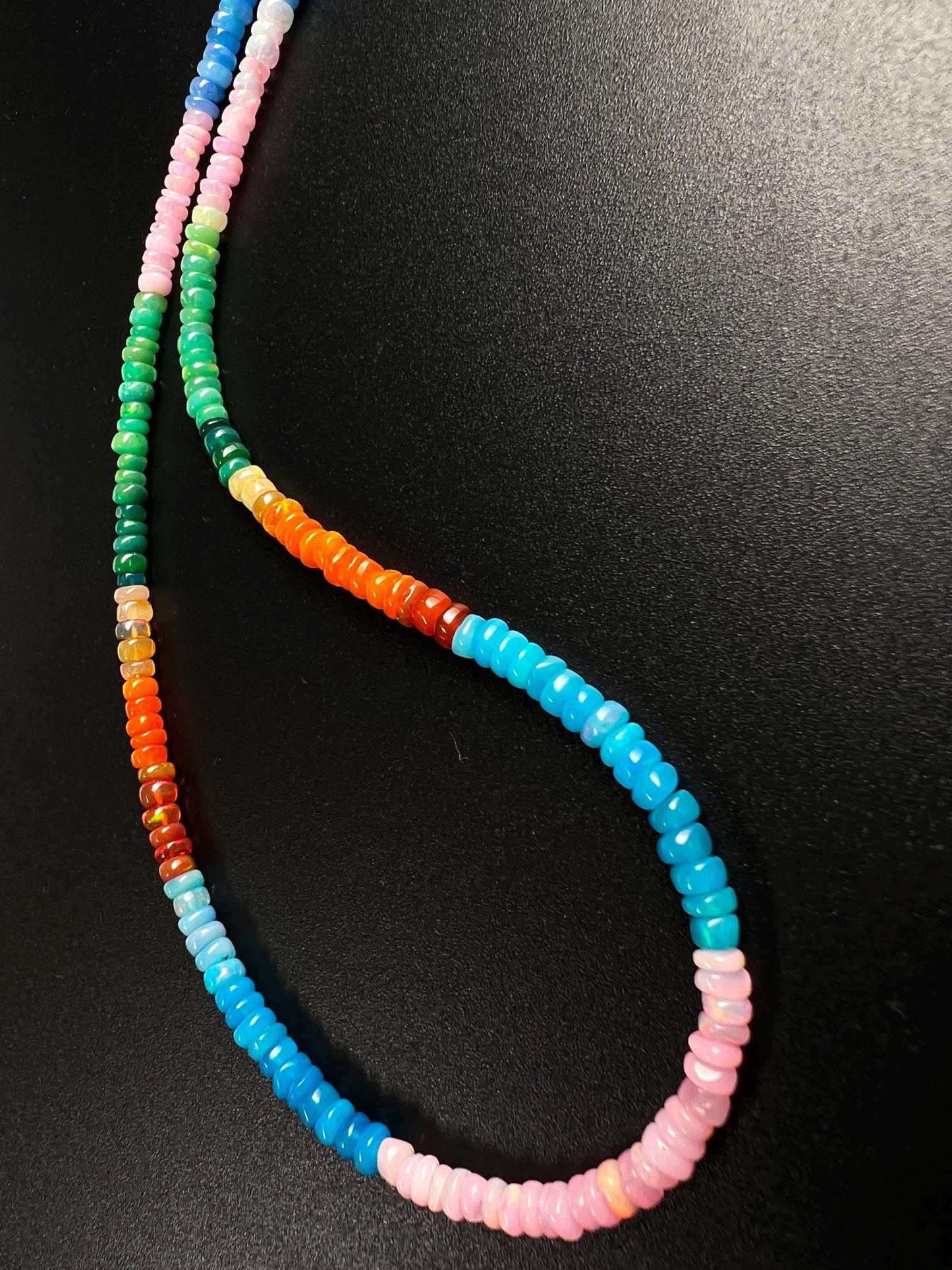 Genuine Ethiopian Opal Multi Pink blue green Disco Welo Fire Opal 4.5mm large Roundel Necklace Fiery Opal Jewelry Gift
