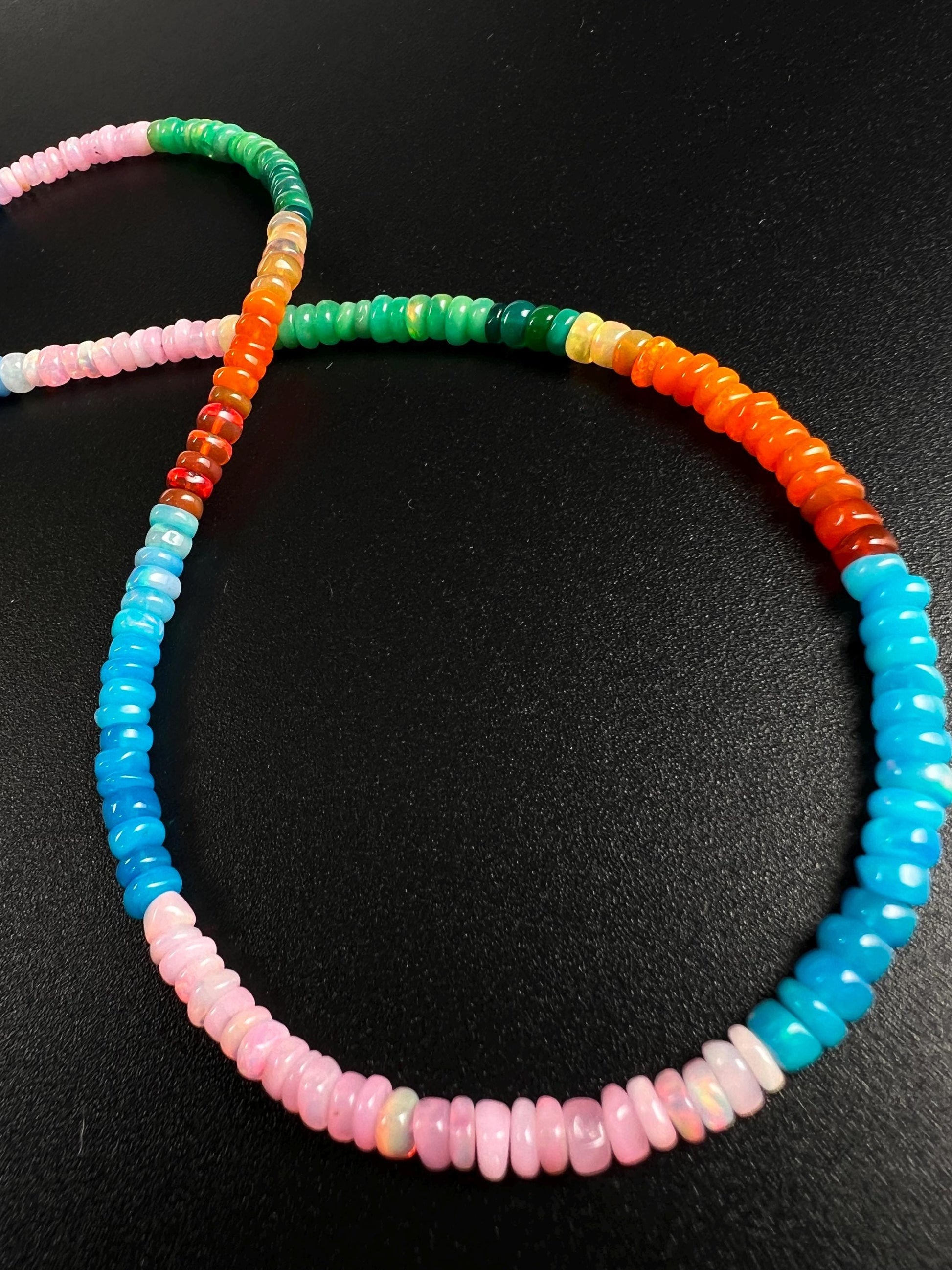 Genuine Ethiopian Opal Multi Pink blue green Disco Welo Fire Opal 4.5mm large Roundel Necklace Fiery Opal Jewelry Gift