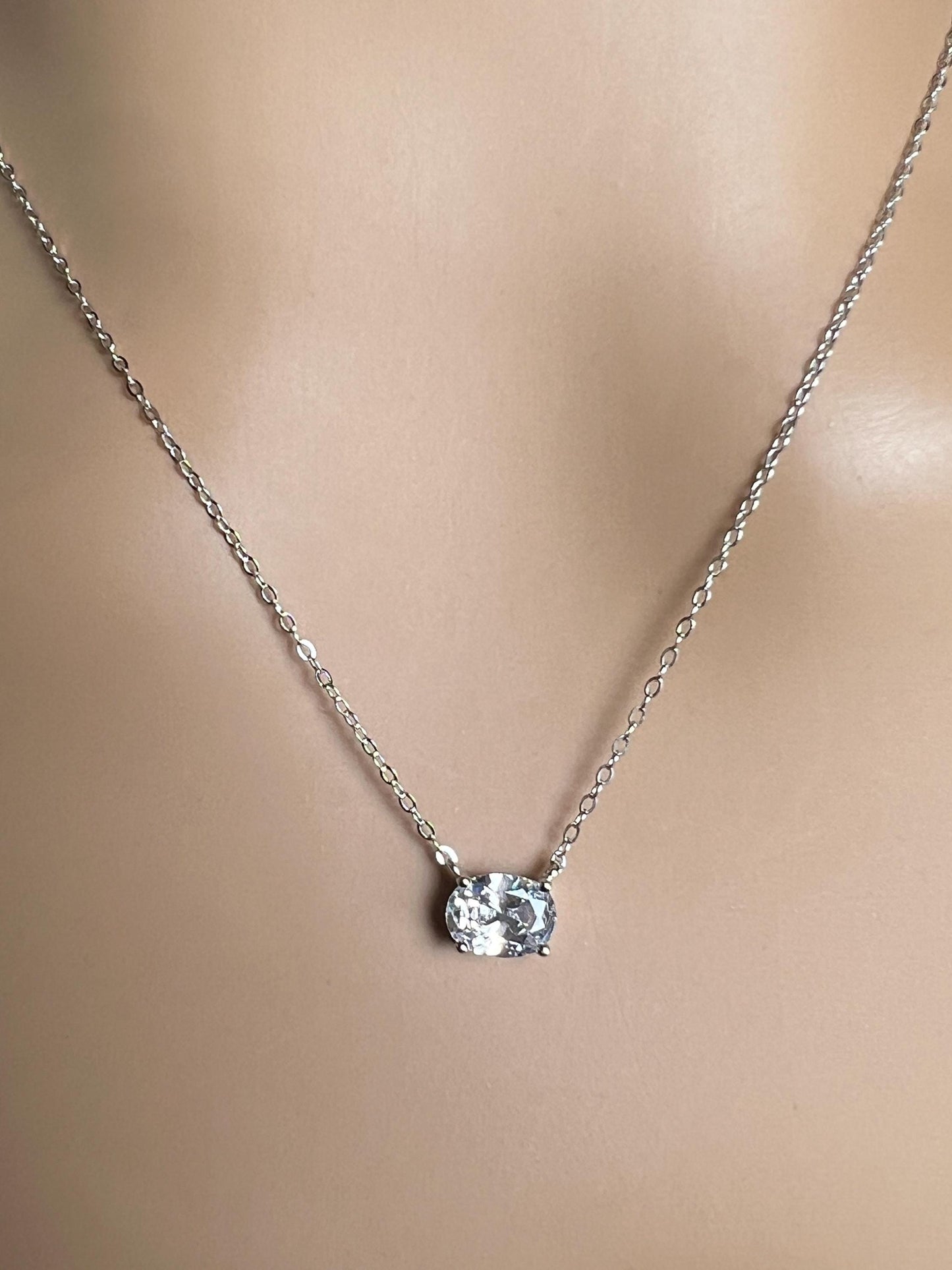 Cubic zirconia CZ Diamond 925 Sterling silver oval Solitaire minimalist necklace. 3 in 1 size 16” , 17”,18” simple elegant gift 925 stamped
