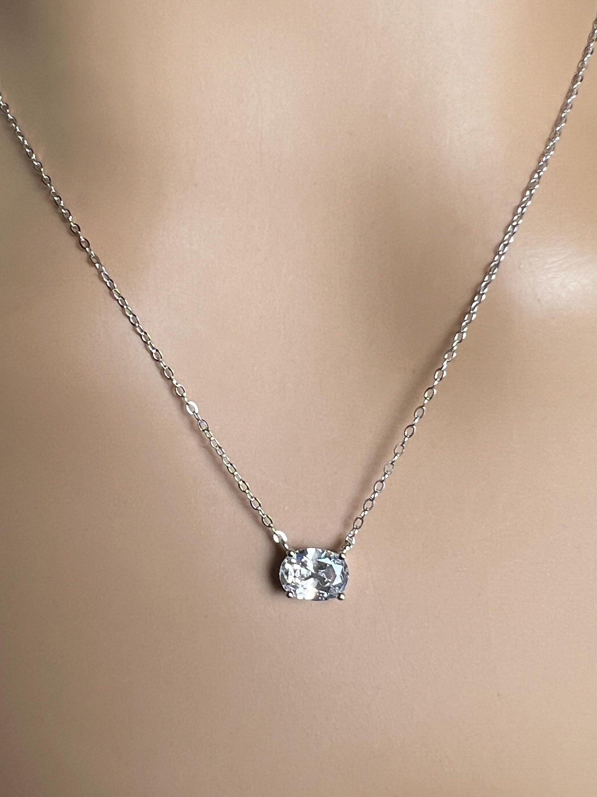 Cubic zirconia CZ Diamond 925 Sterling silver oval Solitaire minimalist necklace. 3 in 1 size 16” , 17”,18” simple elegant gift 925 stamped