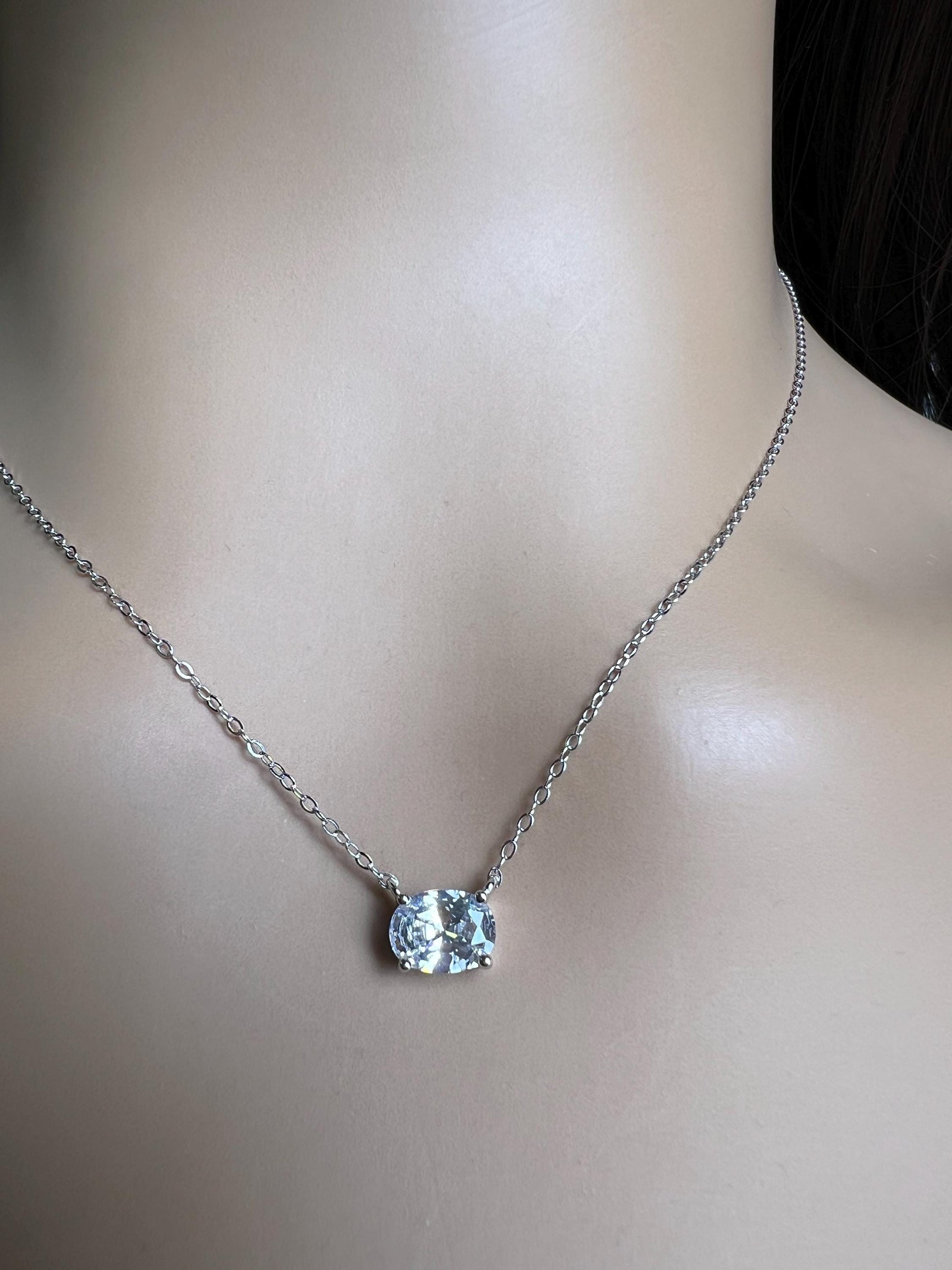 Cubic zirconia CZ Diamond 925 Sterling silver oval Solitaire minimalist necklace. 3 in 1 size 16” , 17”,18” simple elegant gift 925 stamped
