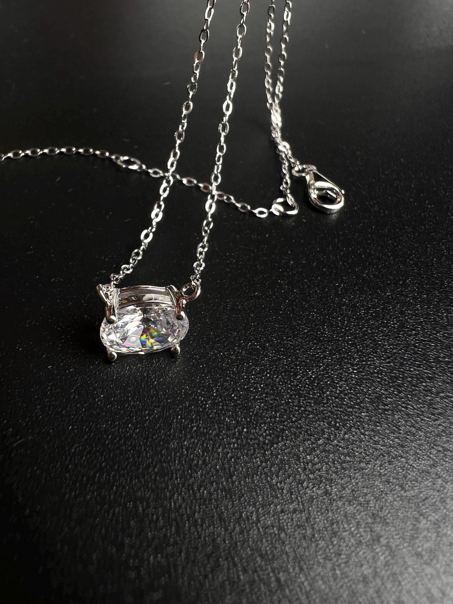 Cubic zirconia CZ Diamond 925 Sterling silver oval Solitaire minimalist necklace. 3 in 1 size 16” , 17”,18” simple elegant gift 925 stamped