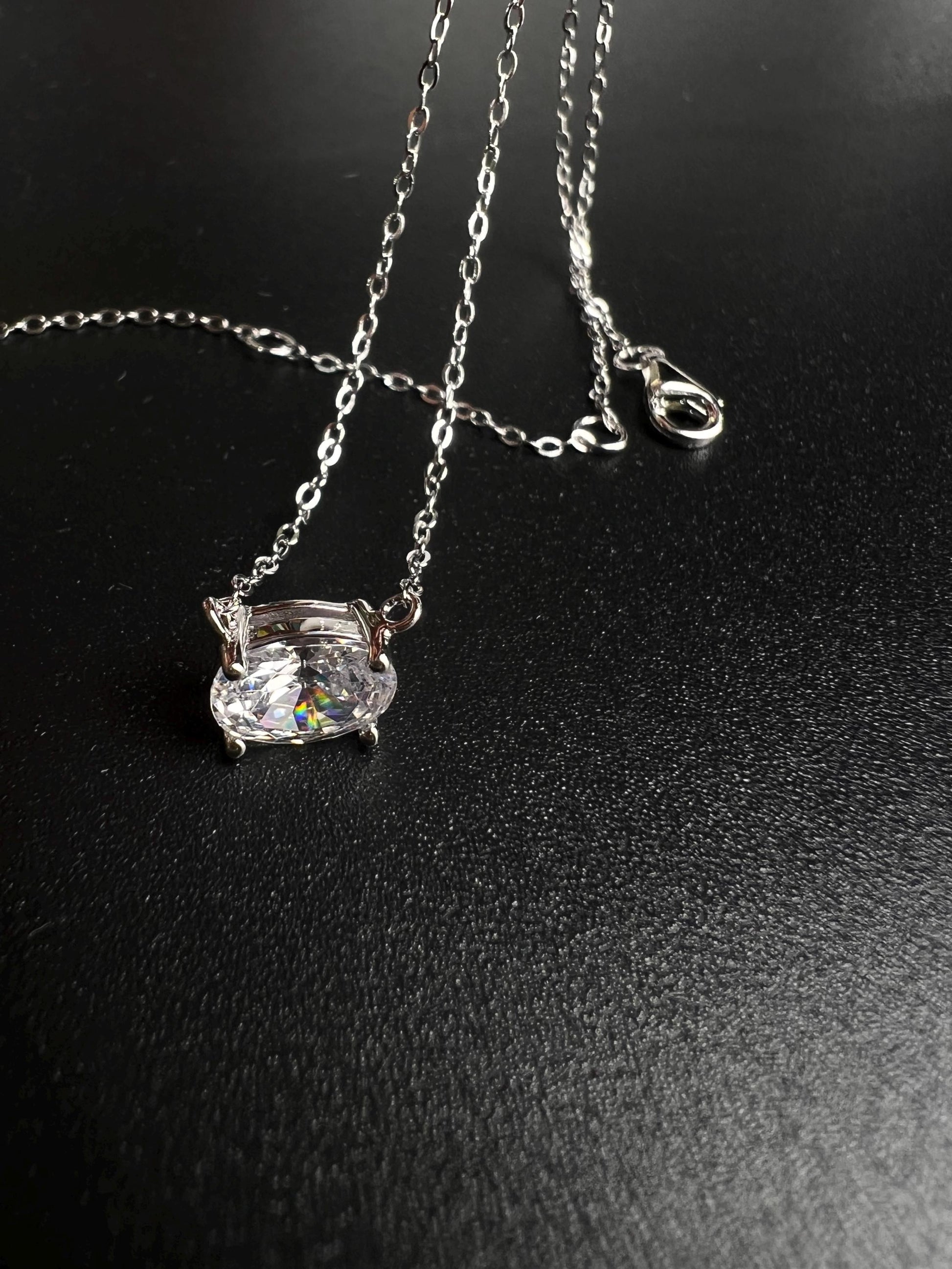 Cubic zirconia CZ Diamond 925 Sterling silver oval Solitaire minimalist necklace. 3 in 1 size 16” , 17”,18” simple elegant gift 925 stamped