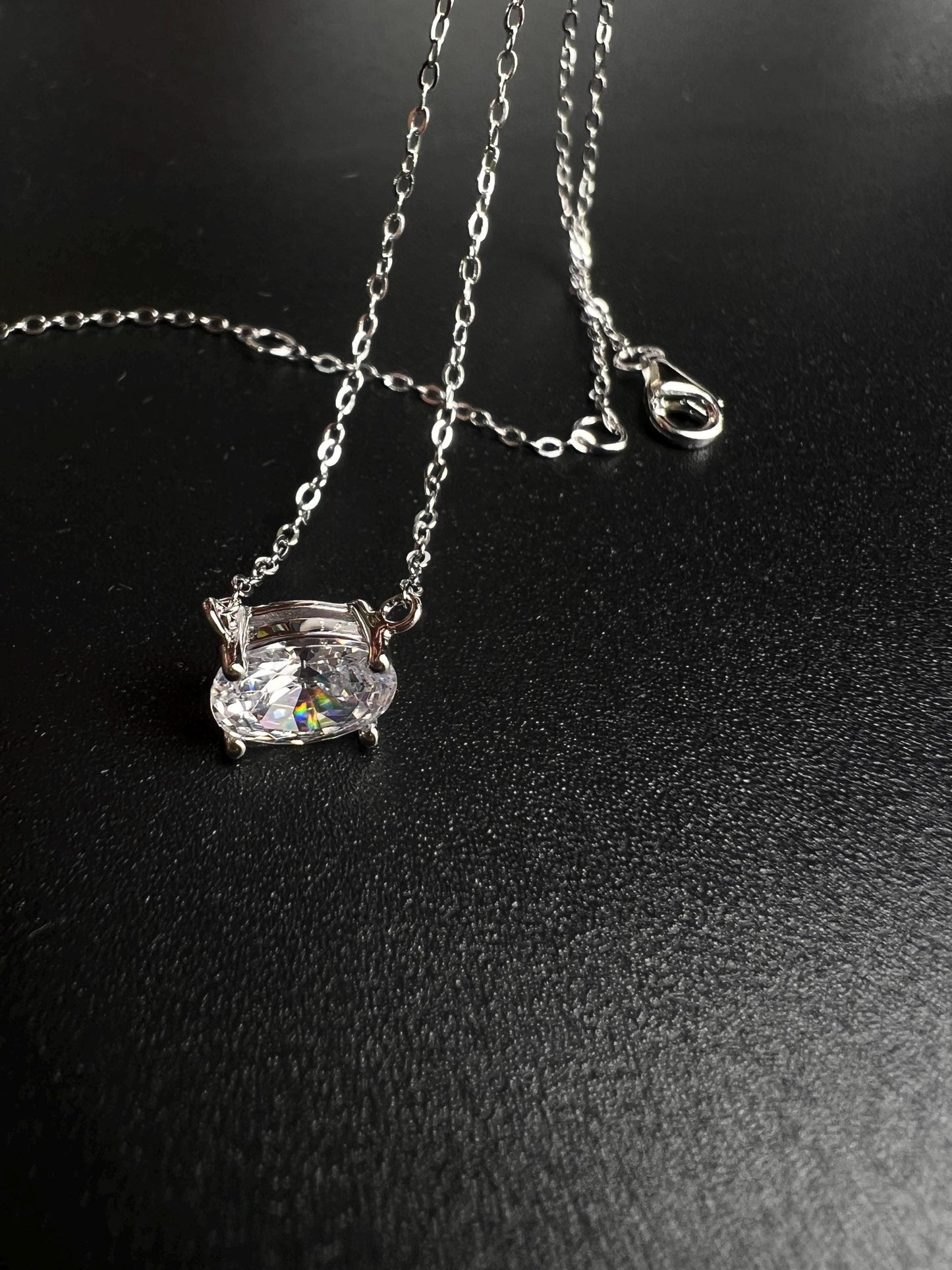 Cubic zirconia CZ Diamond 925 Sterling silver oval Solitaire minimalist necklace. 3 in 1 size 16” , 17”,18” simple elegant gift 925 stamped