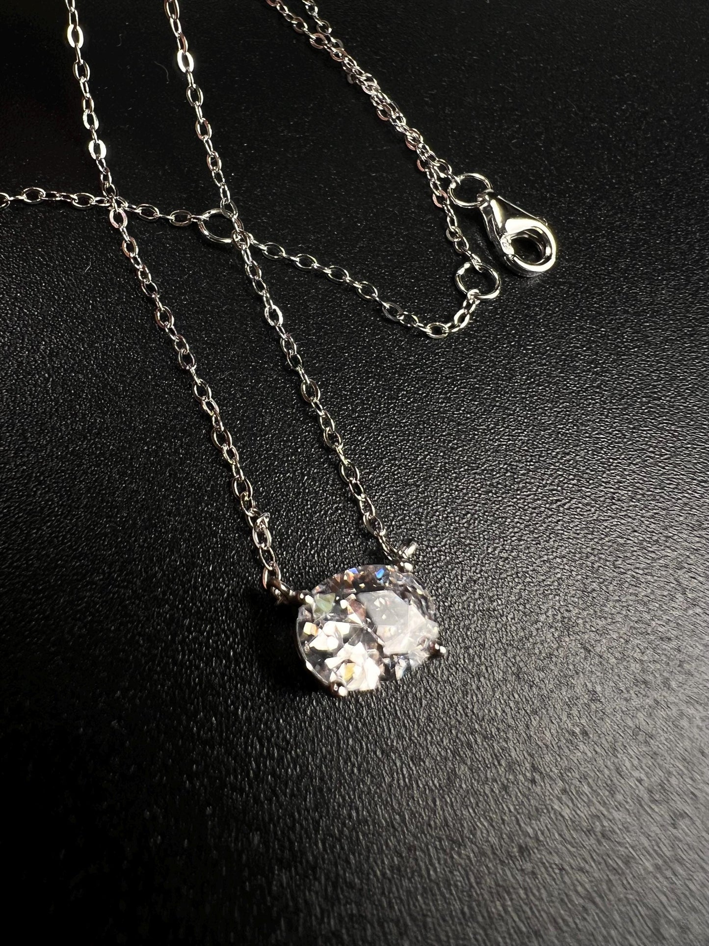 Cubic zirconia CZ Diamond 925 Sterling silver oval Solitaire minimalist necklace. 3 in 1 size 16” , 17”,18” simple elegant gift 925 stamped