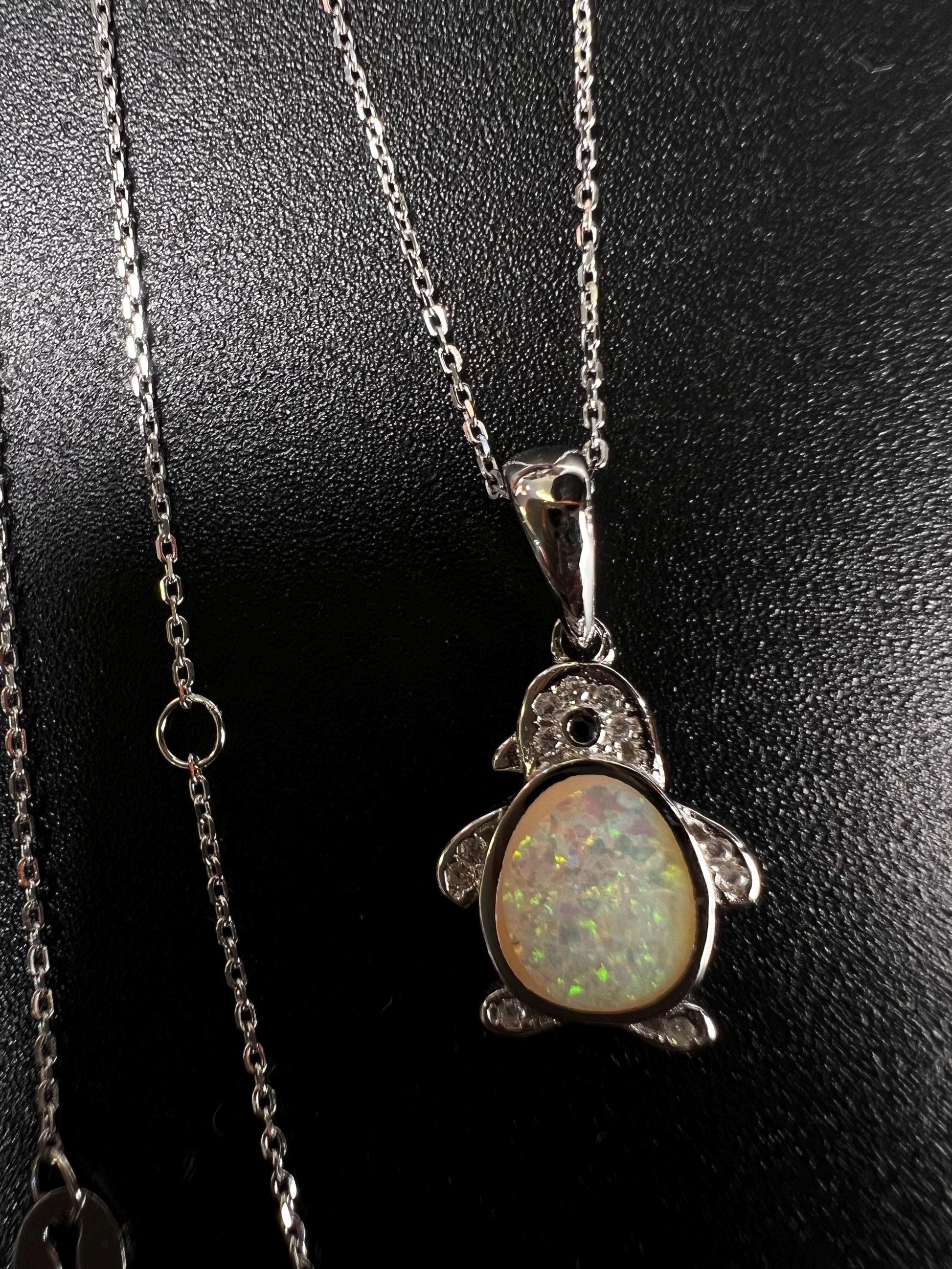 Genuine Ethiopian Fire Opal 925 Sterling Silver Penguin Pendant Necklace.AAA Quality Fiery Opal Elegant gift.925 stamped, 3 in 1 size adjust