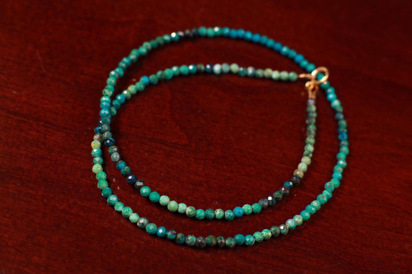 Natural Chrysocolla 2mm Faceted Round with 14k Gold Filled 2mm spacer bead and clasp ,Choker Layering Elegant Necklace Gift Chakra Healing