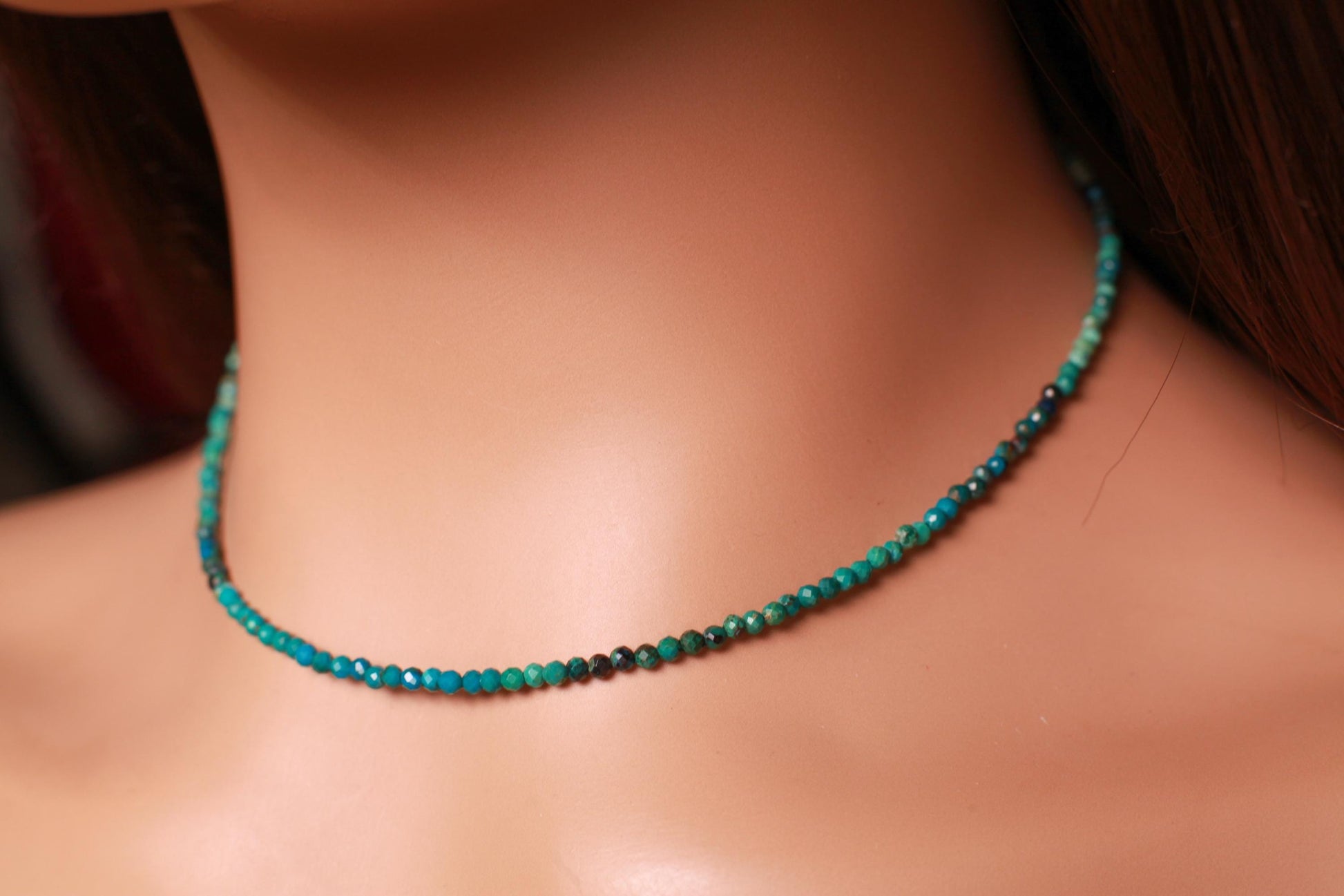 Natural Chrysocolla 2mm Faceted Round with 14k Gold Filled 2mm spacer bead and clasp ,Choker Layering Elegant Necklace Gift Chakra Healing