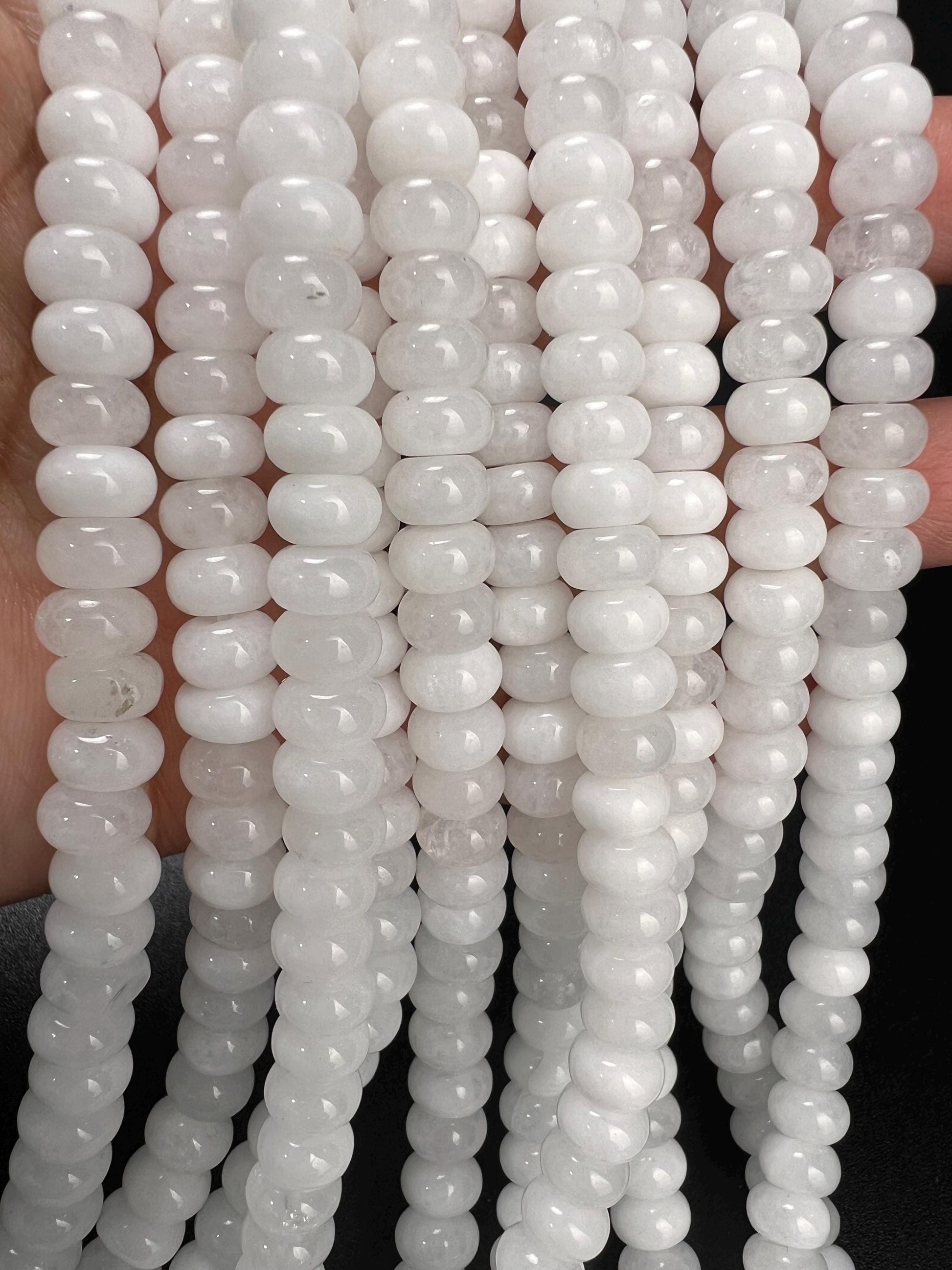 Natural White agate 8mm Smooth Roundel Milky White gemstone beads 14.5” Full strand ,Single/Bulk