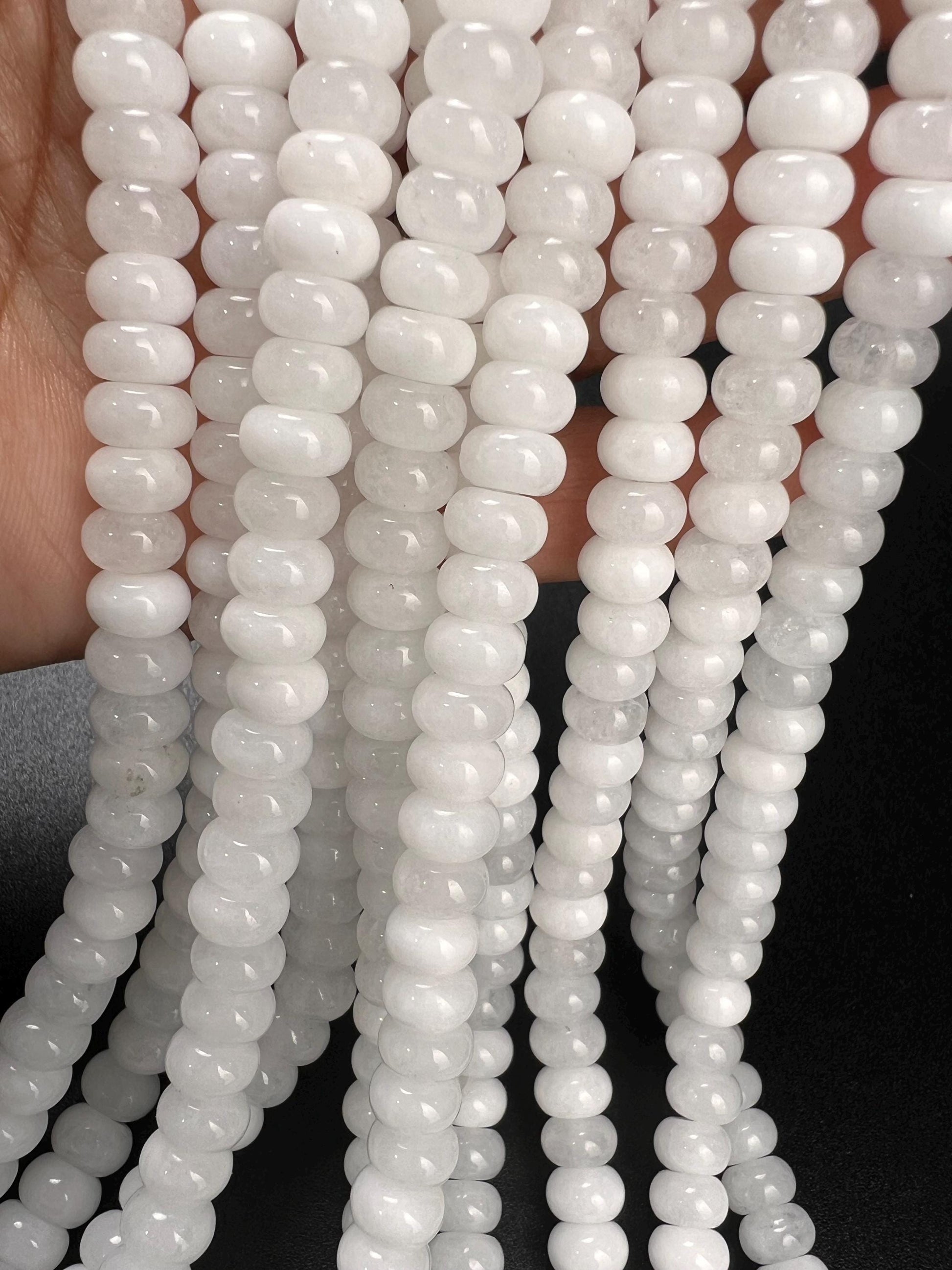 Natural White agate 8mm Smooth Roundel Milky White gemstone beads 14.5” Full strand ,Single/Bulk