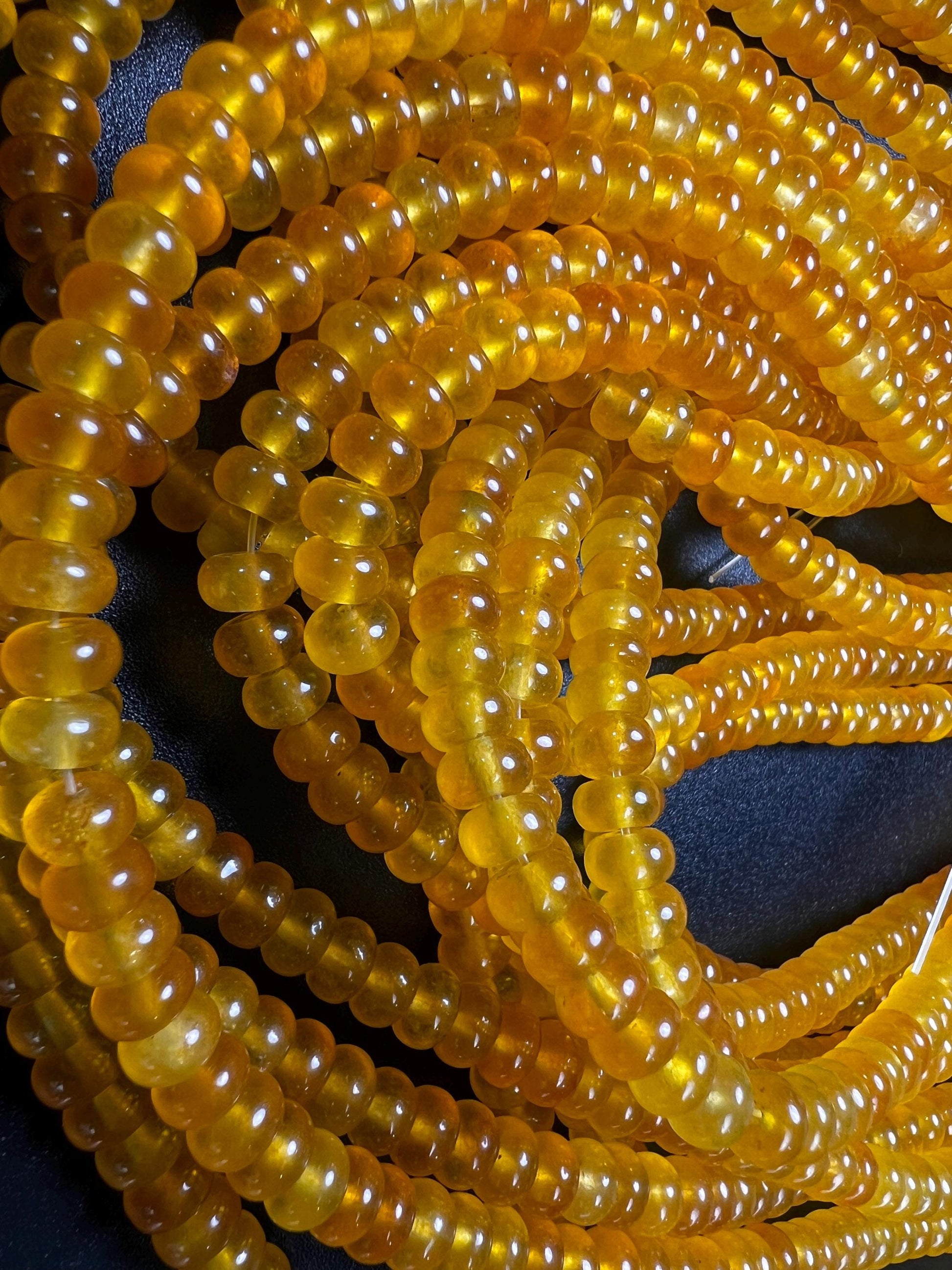 Natural yellow Agate 6mm Smooth Roundel beads. Good Quality for jewelry making 15” full strand