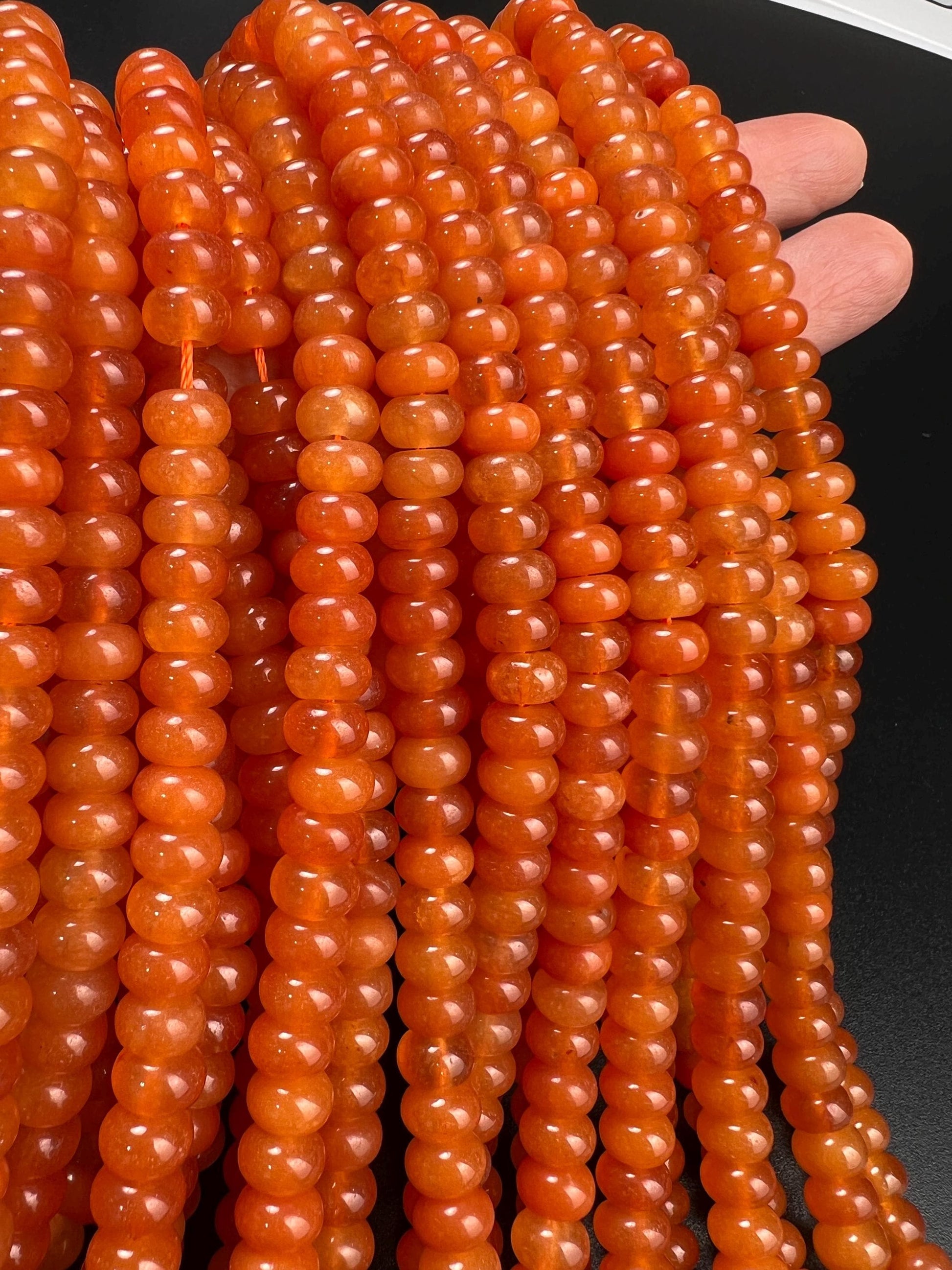 Natural Orange Aventurine 8mm smooth Roundel bead for jewelry making, high quality 14.5” full strand