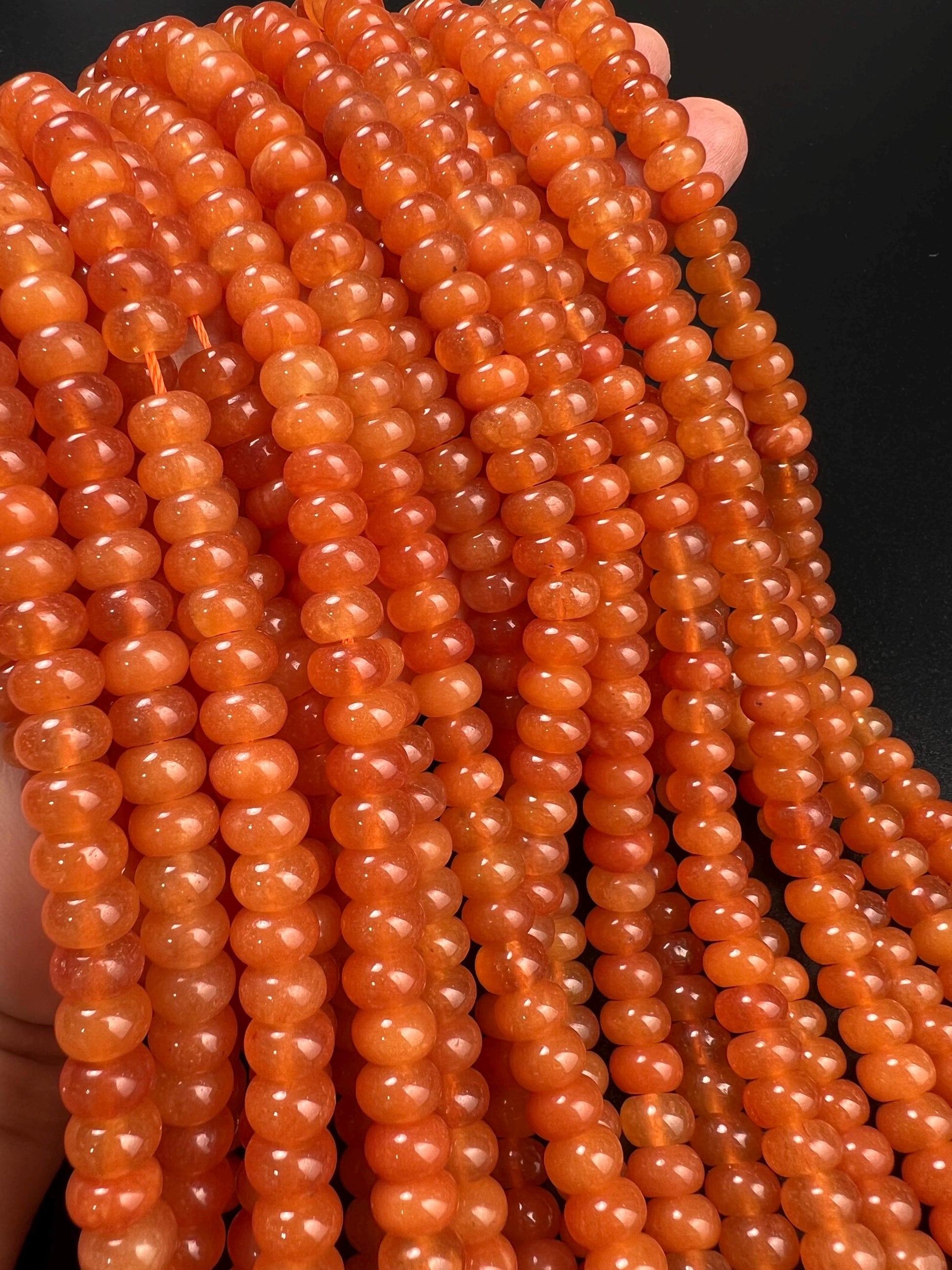 Natural Orange Aventurine 8mm smooth Roundel bead for jewelry making, high quality 14.5” full strand