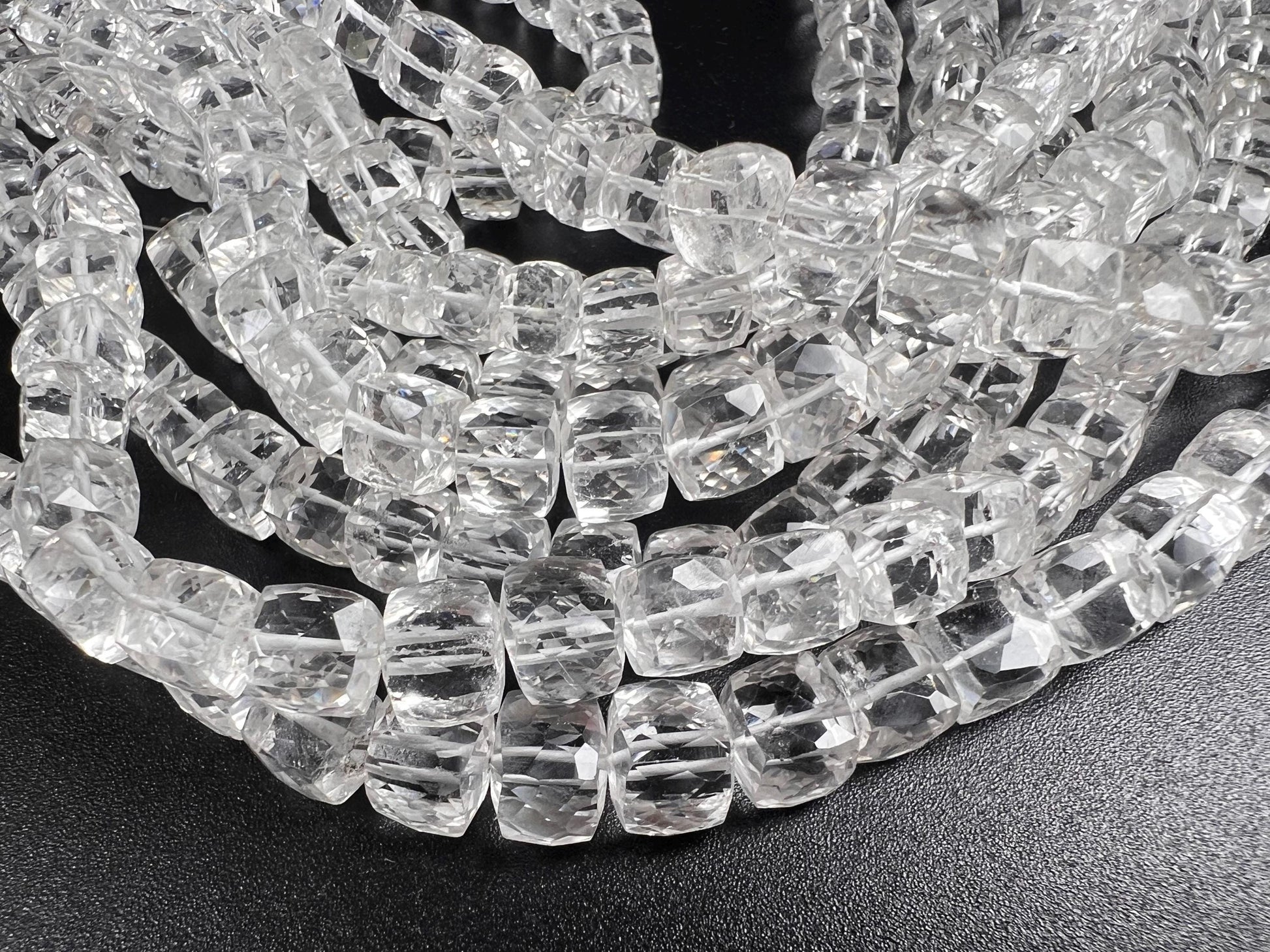 Natural Rock crystal Quartz faceted 5.5-7mm dice shape cube beads, 8" strand for jewelry making, high quality