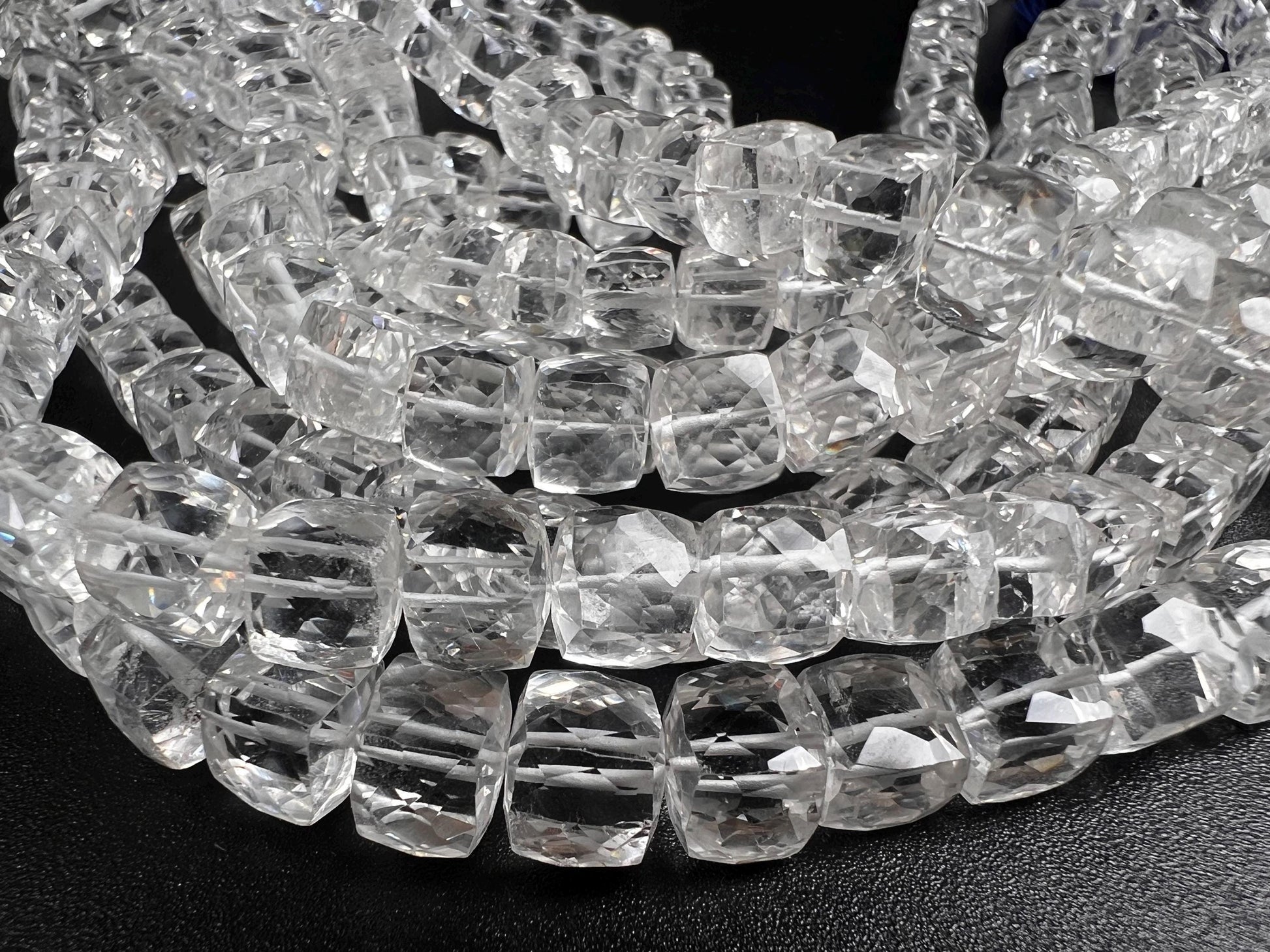 Natural Rock crystal Quartz faceted 5.5-7mm dice shape cube beads, 8" strand for jewelry making, high quality