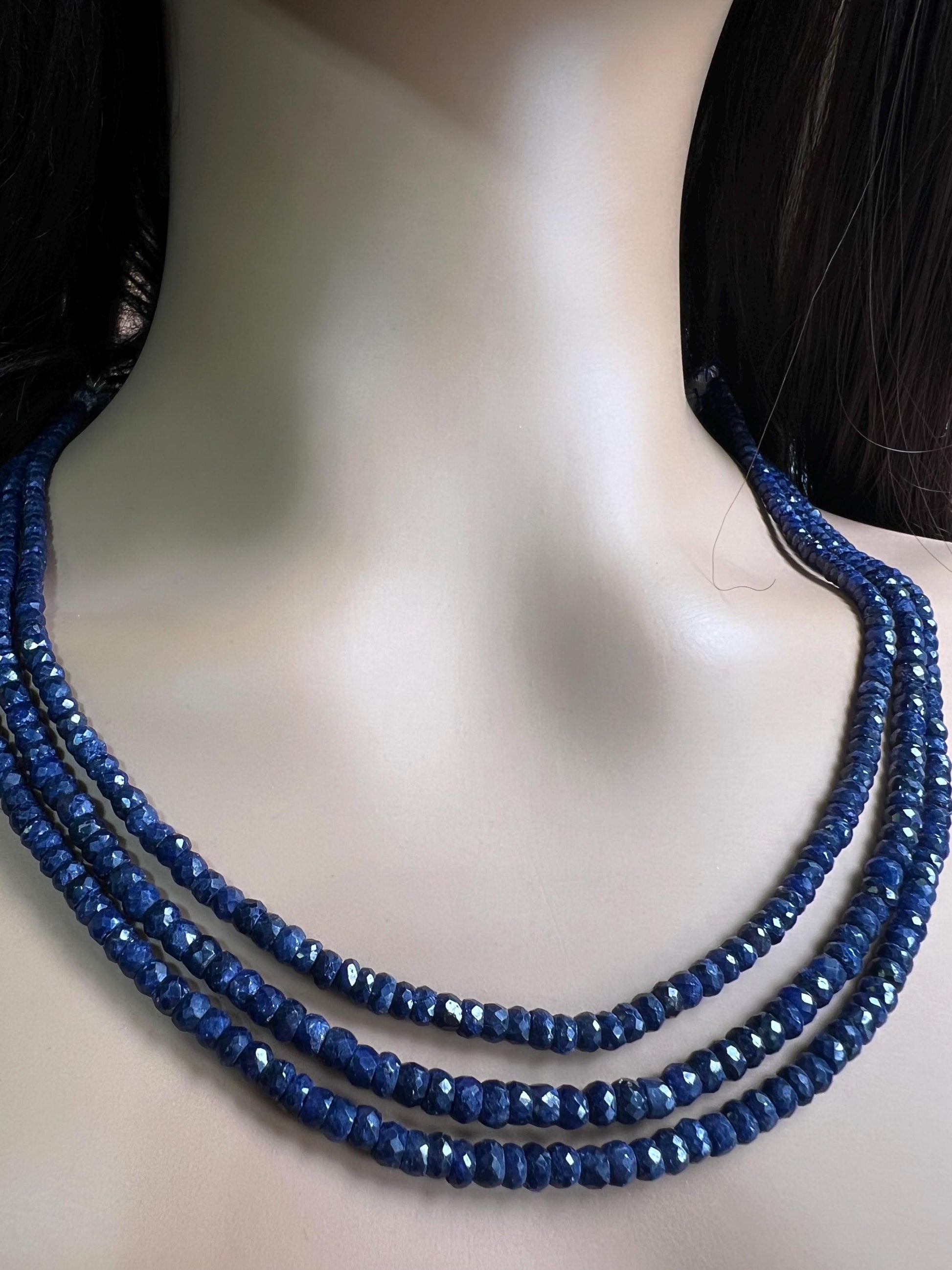 Sapphire Rondelle, Natural Faceted Roundel 4.5-5mm Adjustable Blue Sapphire Gemstone Statement Necklace 16.5"