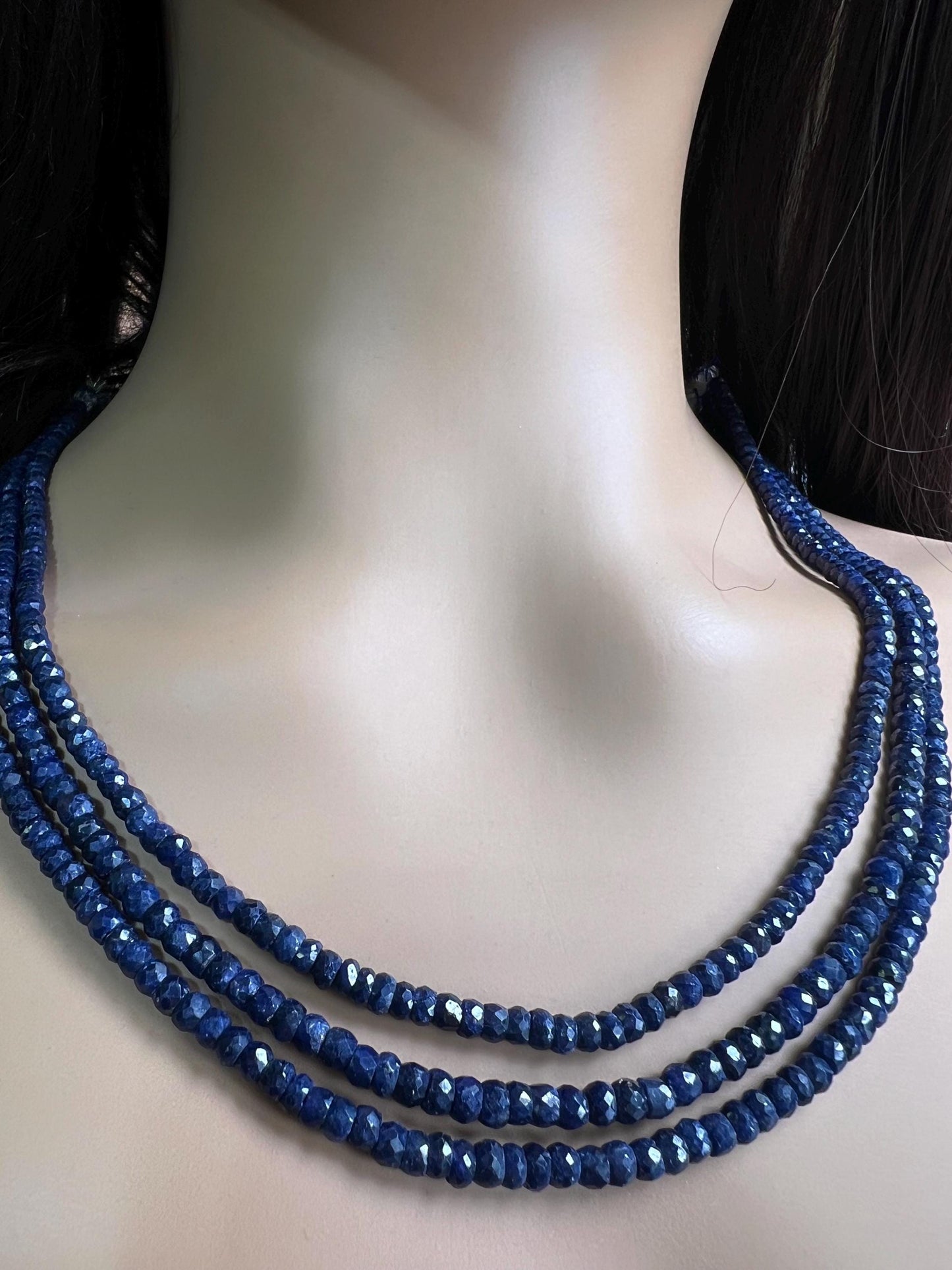 Natural Blue Sapphire Faceted Roundel 4-4.5mm Adjustable Blue Sapphire Gemstone Statement Necklace 16.5" plus 8” extender thread