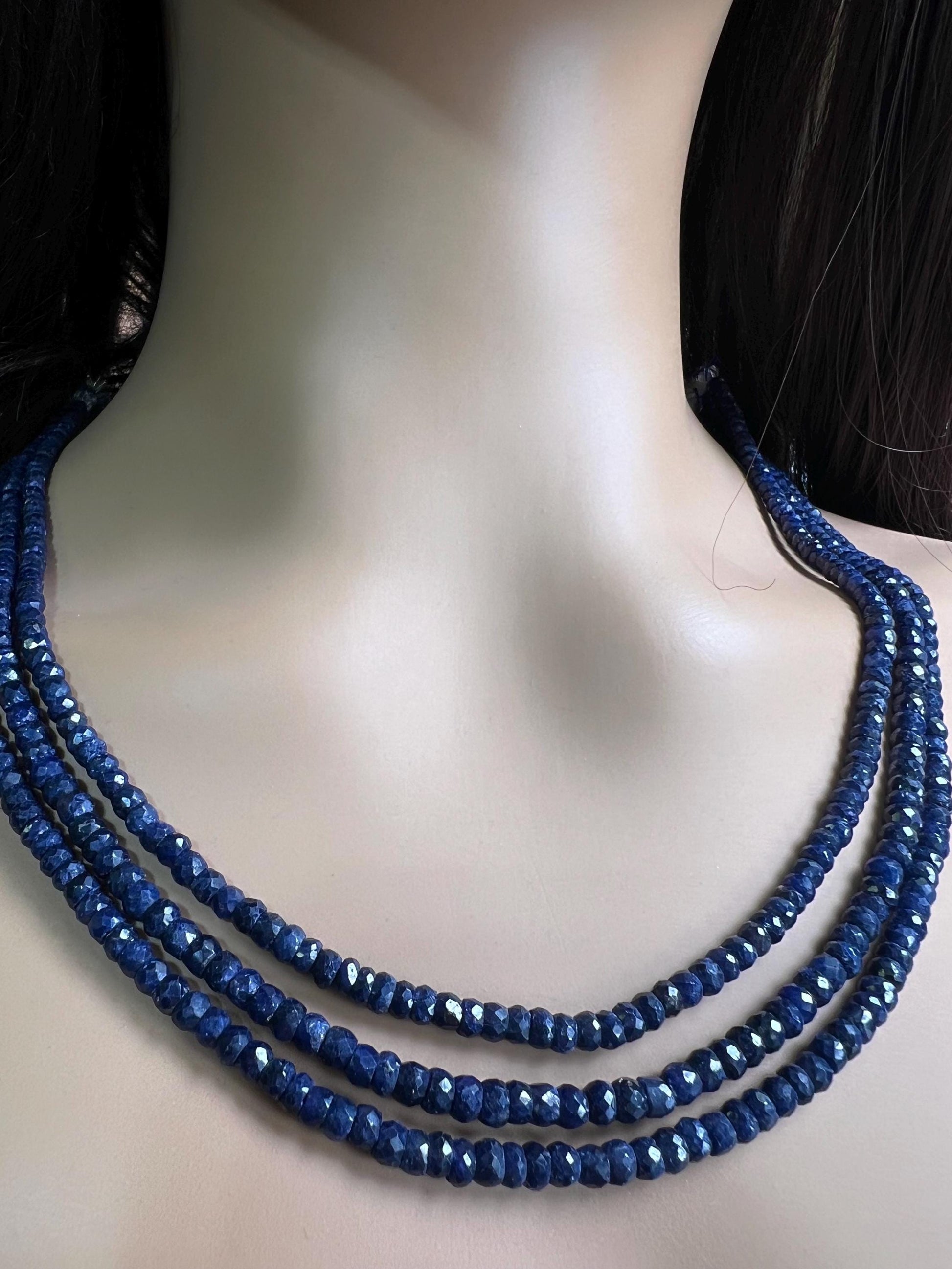 Natural Blue Sapphire Faceted Roundel 4-4.5mm Adjustable Blue Sapphire Gemstone Statement Necklace 16.5" plus 8” extender thread