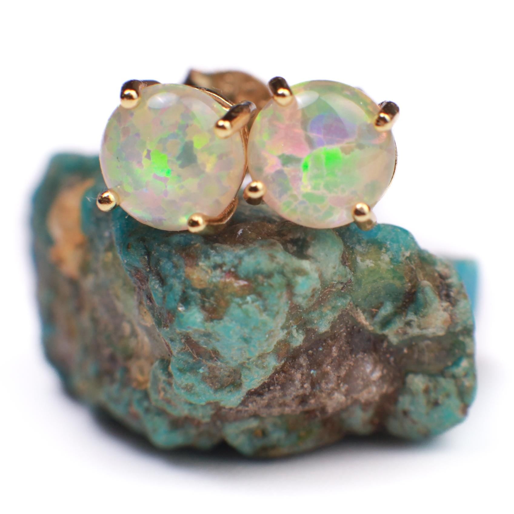 Ethiopian Fire Welo Opal 6mm Stud Earrings in Gold Vermeil, AAA Quality Fiery Welo Opal Dainty Elegant Earrings, Gift