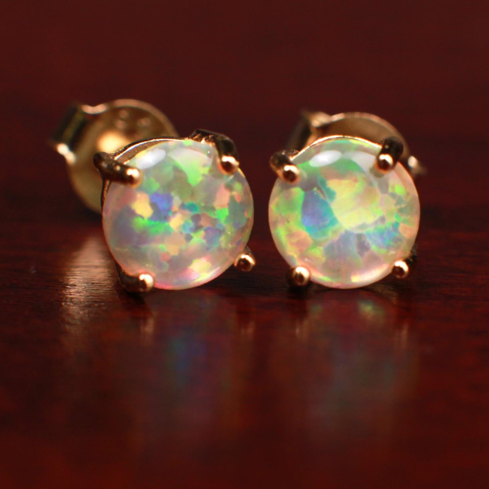 Ethiopian Fire Welo Opal 6mm Stud Earrings in Gold Vermeil, AAA Quality Fiery Welo Opal Dainty Elegant Earrings, Gift