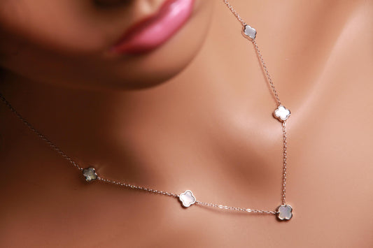 925 Sterling Silver, Gold Vermeil White Mother of Pearl Flower Charm 8.5mm long, charm 5pcs Adjustable 16”,17",18" MOP necklace