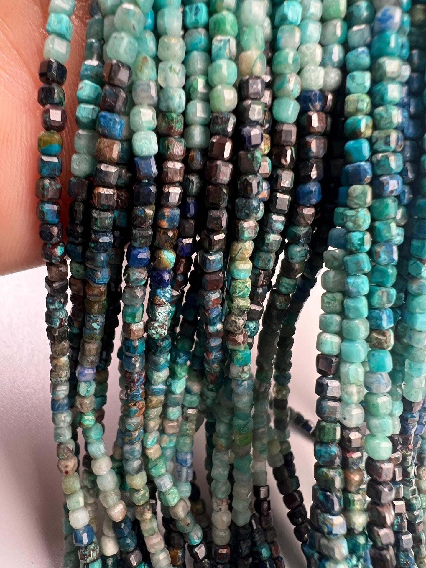 Natural Chrysocolla 2.5-3mm Square cube Faceted Micro cut beads 12.5” Strand, Beautiful blue green jewelry making beads approx 125 beads