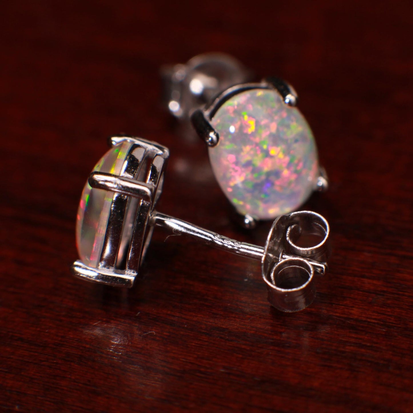Ethiopian Welo Opal Stud Earrings, Sterling Silver, AAA Quality