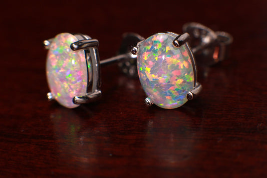 Ethiopian Welo Opal Stud Earrings, Sterling Silver, AAA Quality
