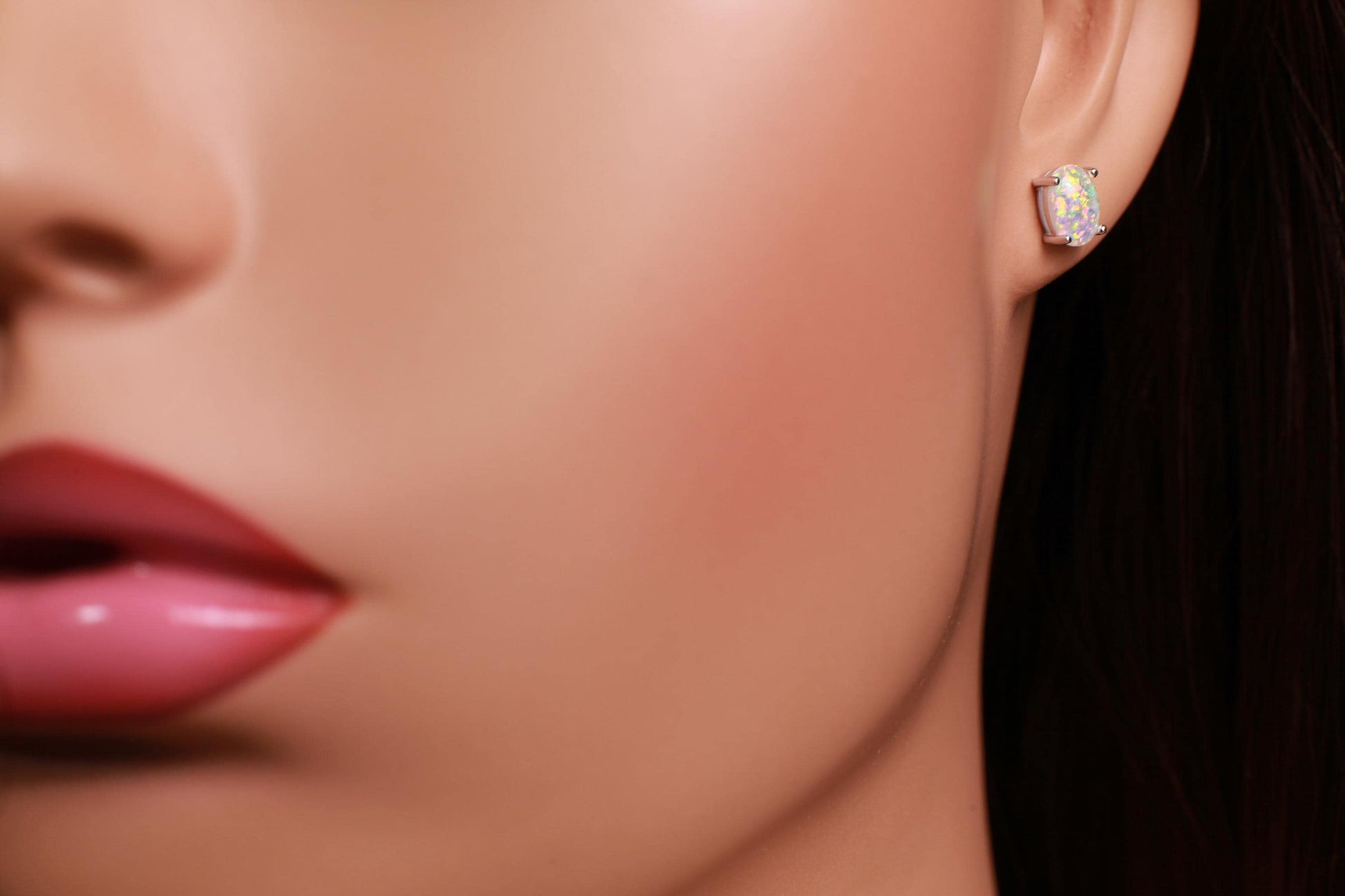 Ethiopian Welo Opal Stud Earrings, Sterling Silver, AAA Quality