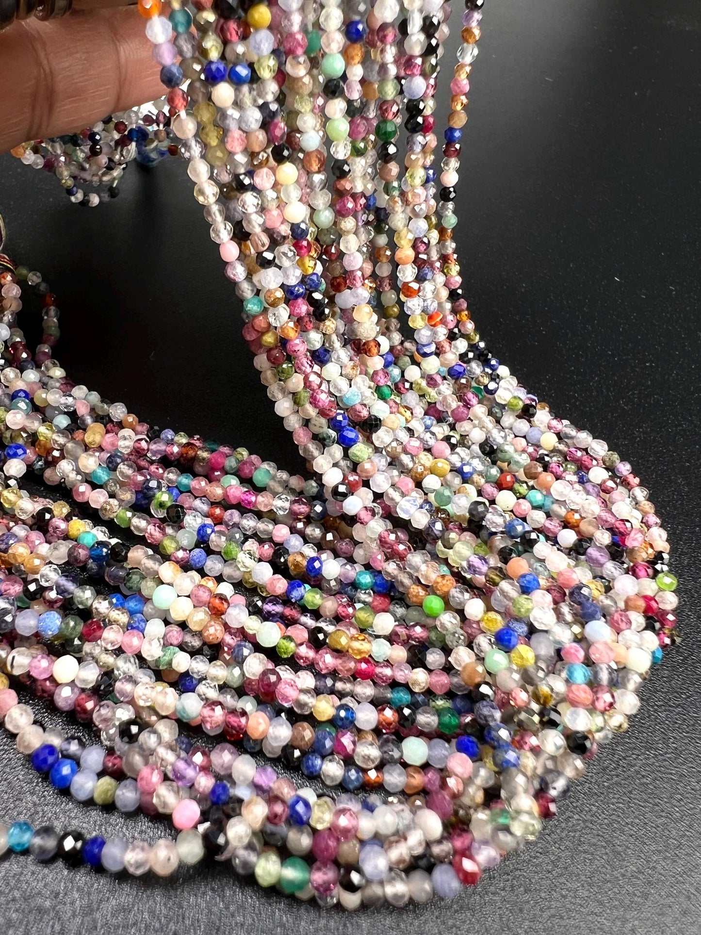 Natural Multi Gemstone Micro Faceted 2-2.5mm Round Beads AAA Gemstone Jewelry Making Beads 12” Strand