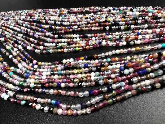 Natural Multi Gemstone Micro Faceted 2-2.5mm Round Beads AAA Gemstone Jewelry Making Beads 12” Strand