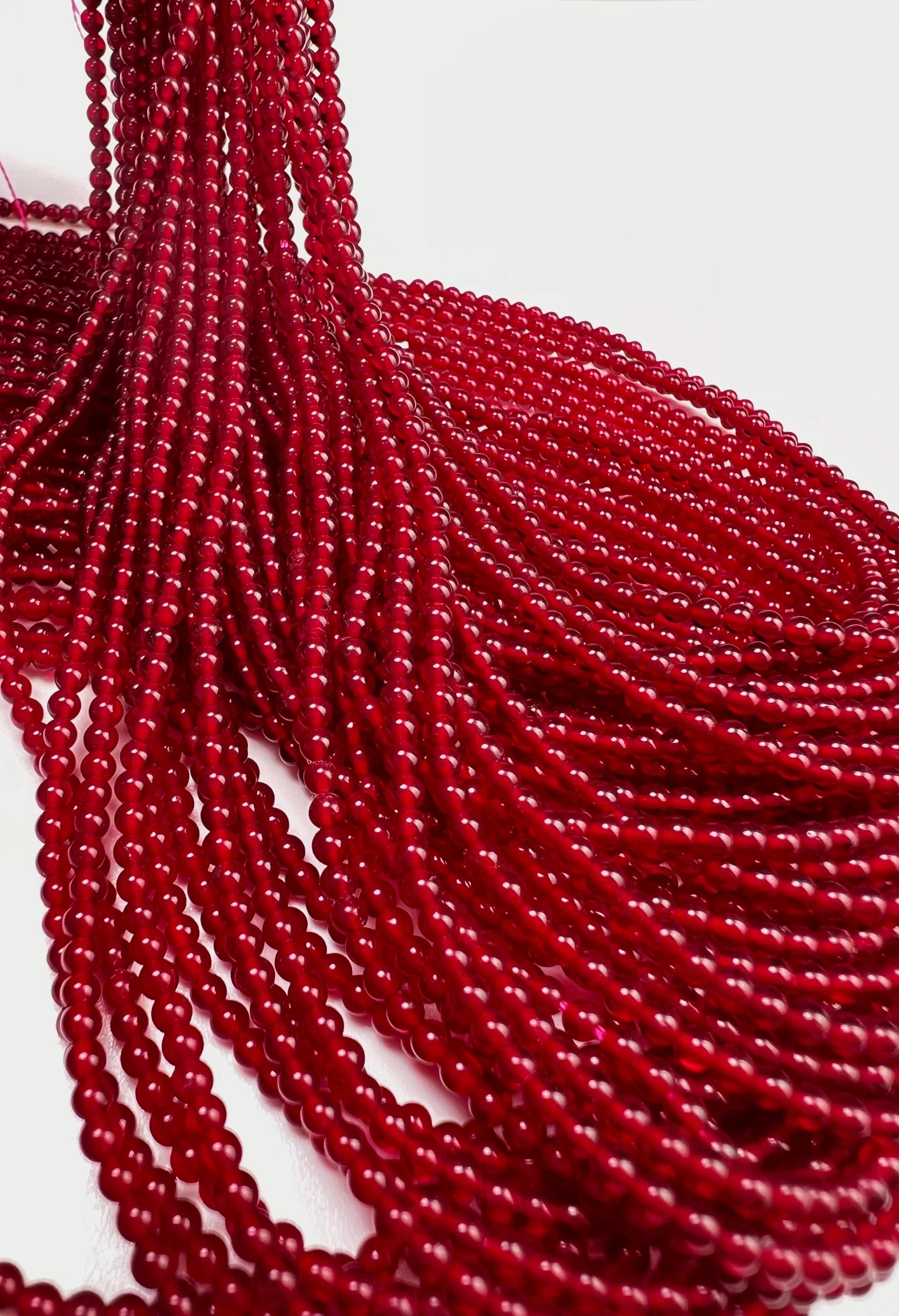 Natural Ruby Quartz Smooth round 2.2mm Dark red Gemstone Beads for jewelry Making 14" Full strand