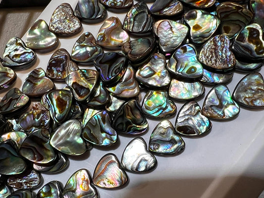 Natural Abalone Paua Shell 12mm double sided Heart shape beads. 5” Strand (12 pcs). Beautiful blue green natural beads