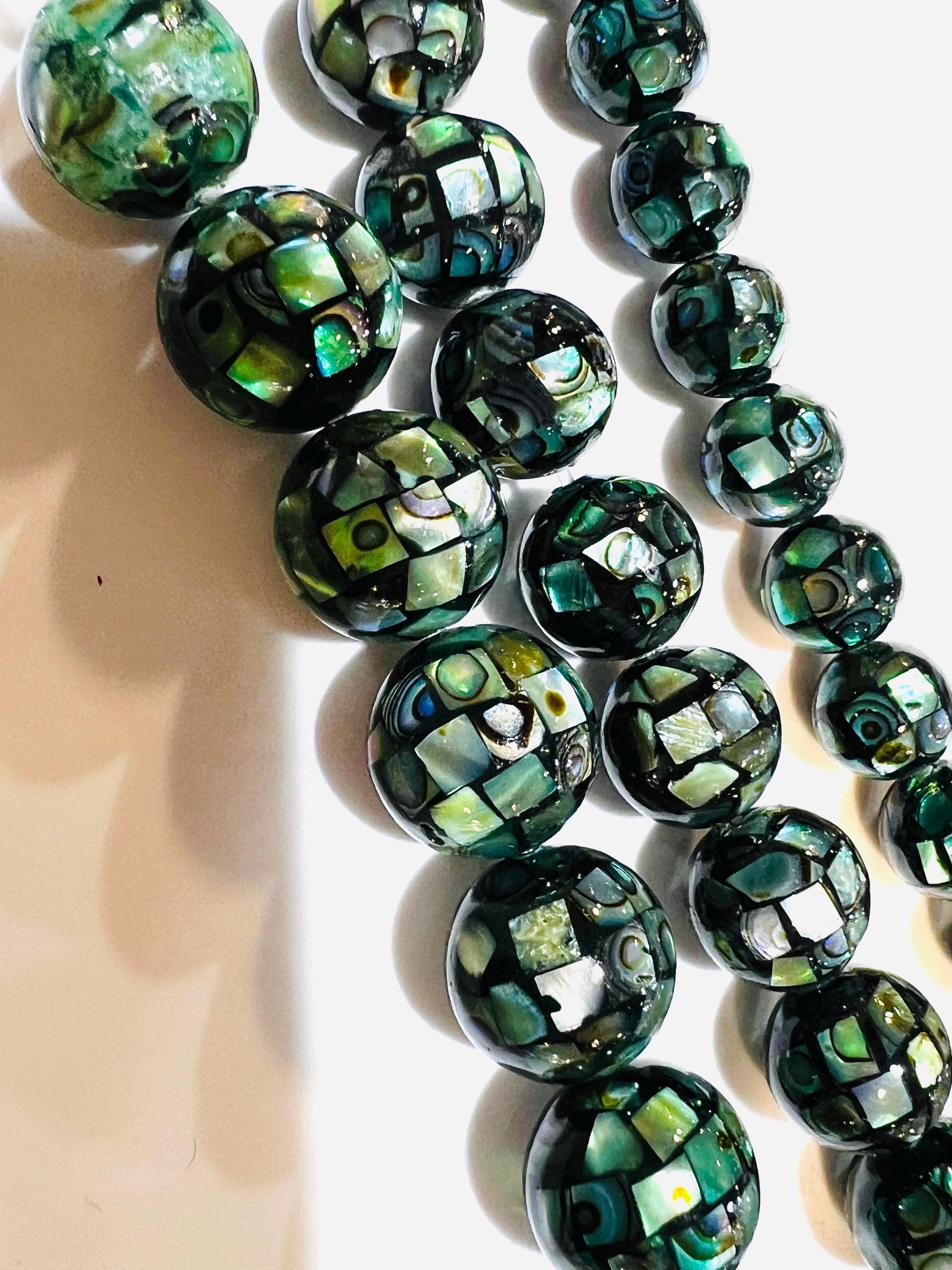 Natural Abalone Paua Shell Disco Ball Mosaic bead for jewelry making Beautiful blue green natural beads, 8, 10mm 12mm sold by 4 pcs, 8 pcs