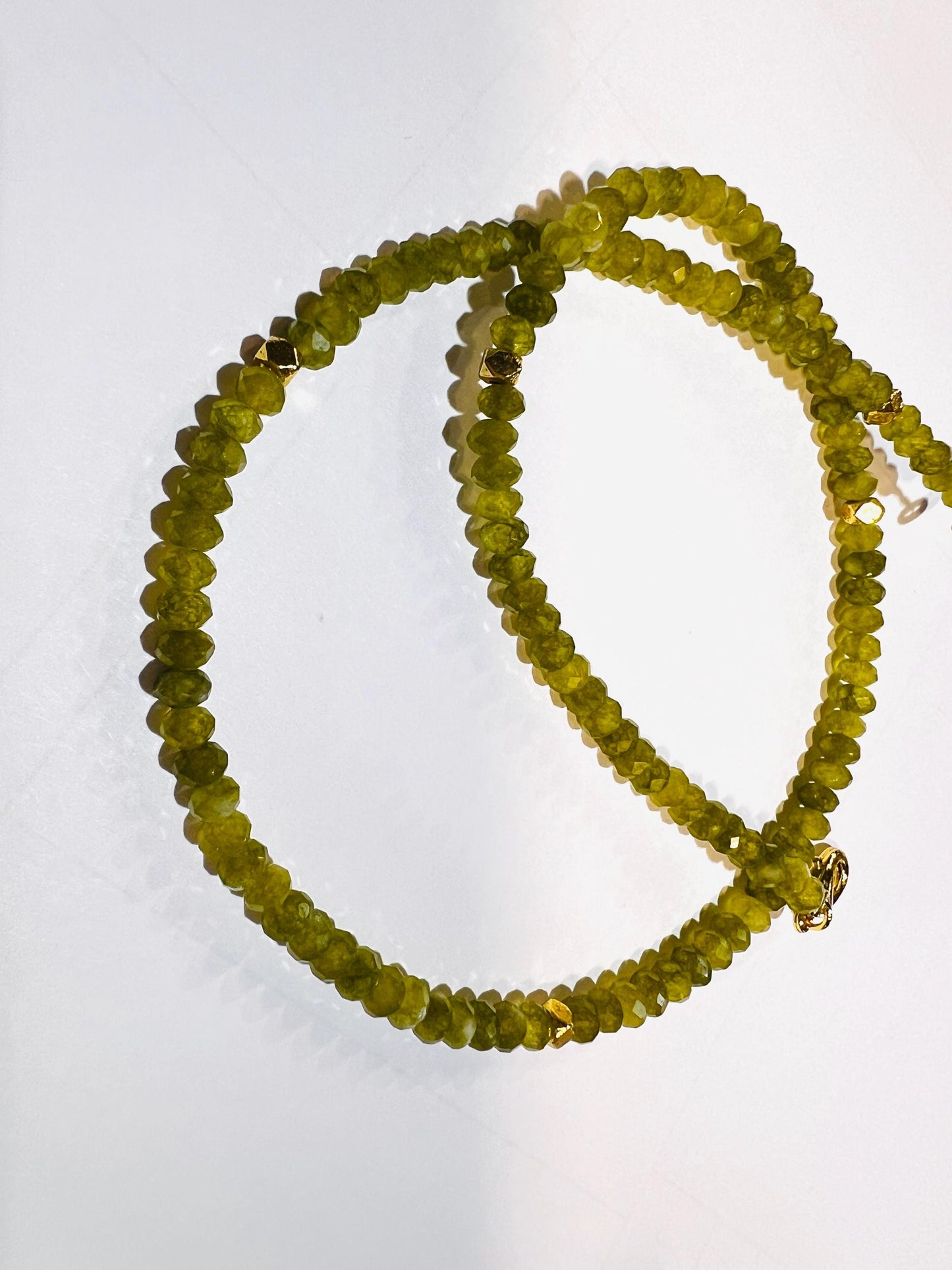 Natural Serpentine Olive Jade 4mm faceted Gold spacer handmade olivine necklace Gift Olive green chakra energy