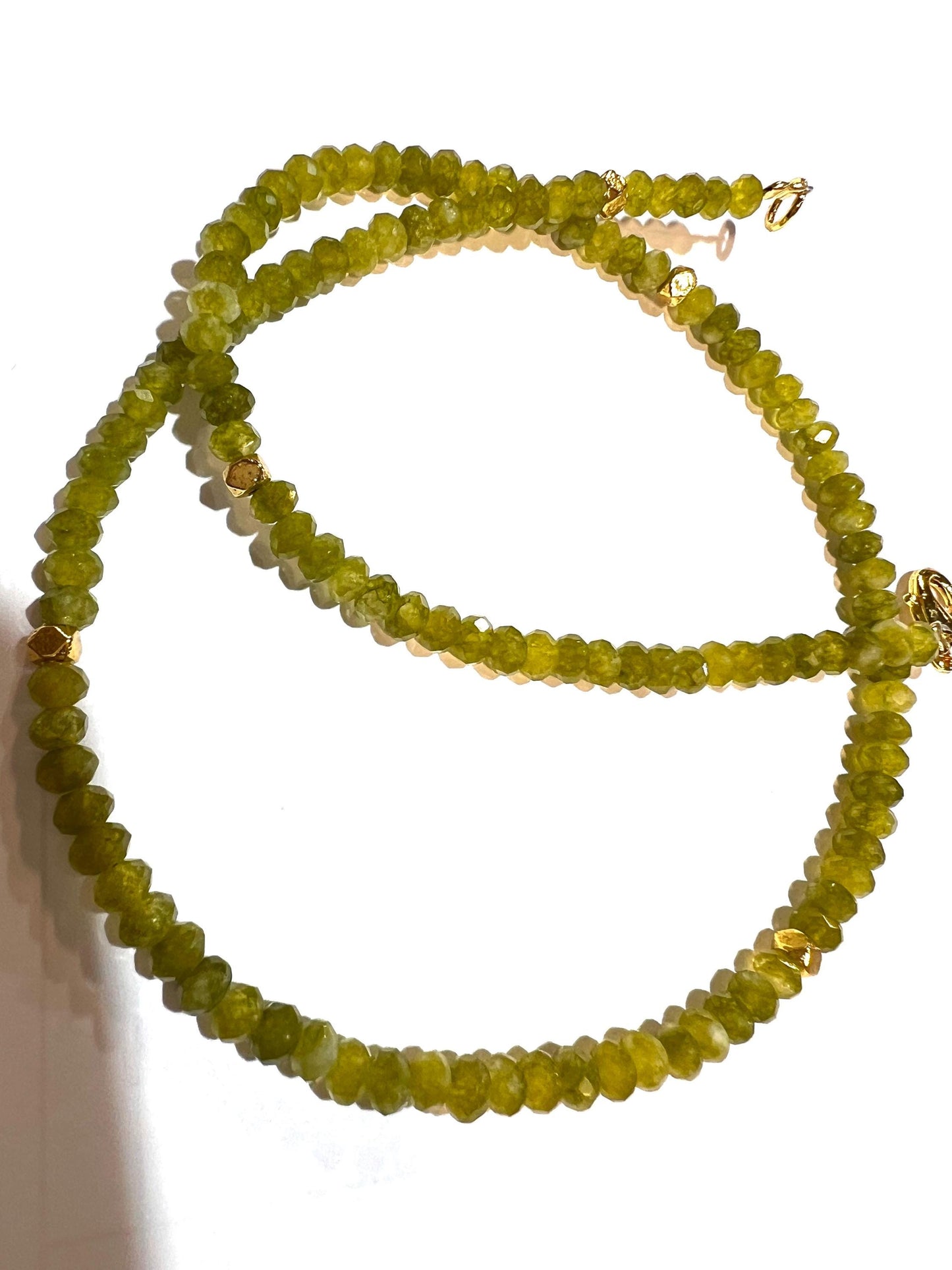 Natural Serpentine Olive Jade 4mm faceted Gold spacer handmade olivine necklace Gift Olive green chakra energy