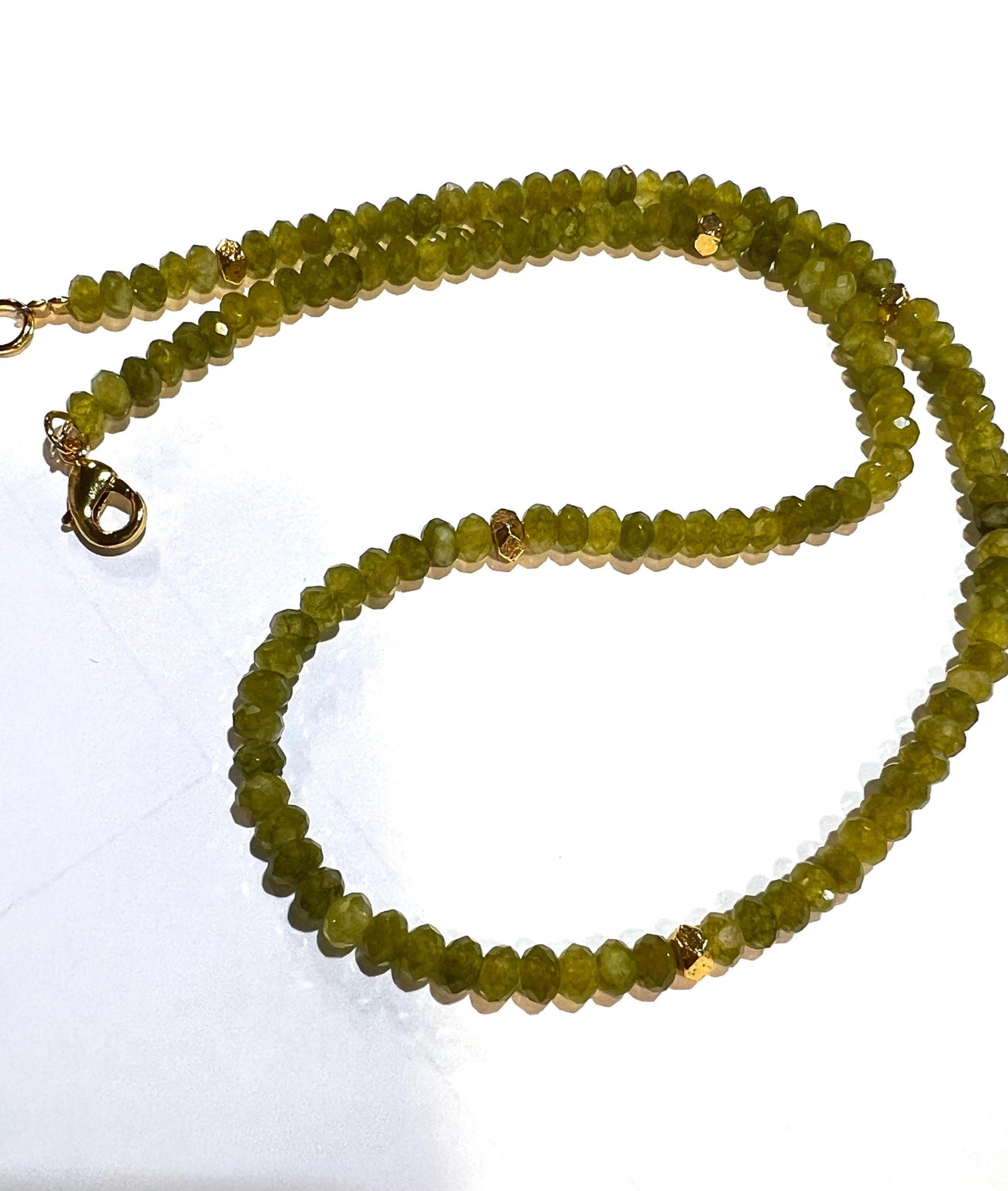 Natural Serpentine Olive Jade 4mm faceted Gold spacer handmade olivine necklace Gift Olive green chakra energy