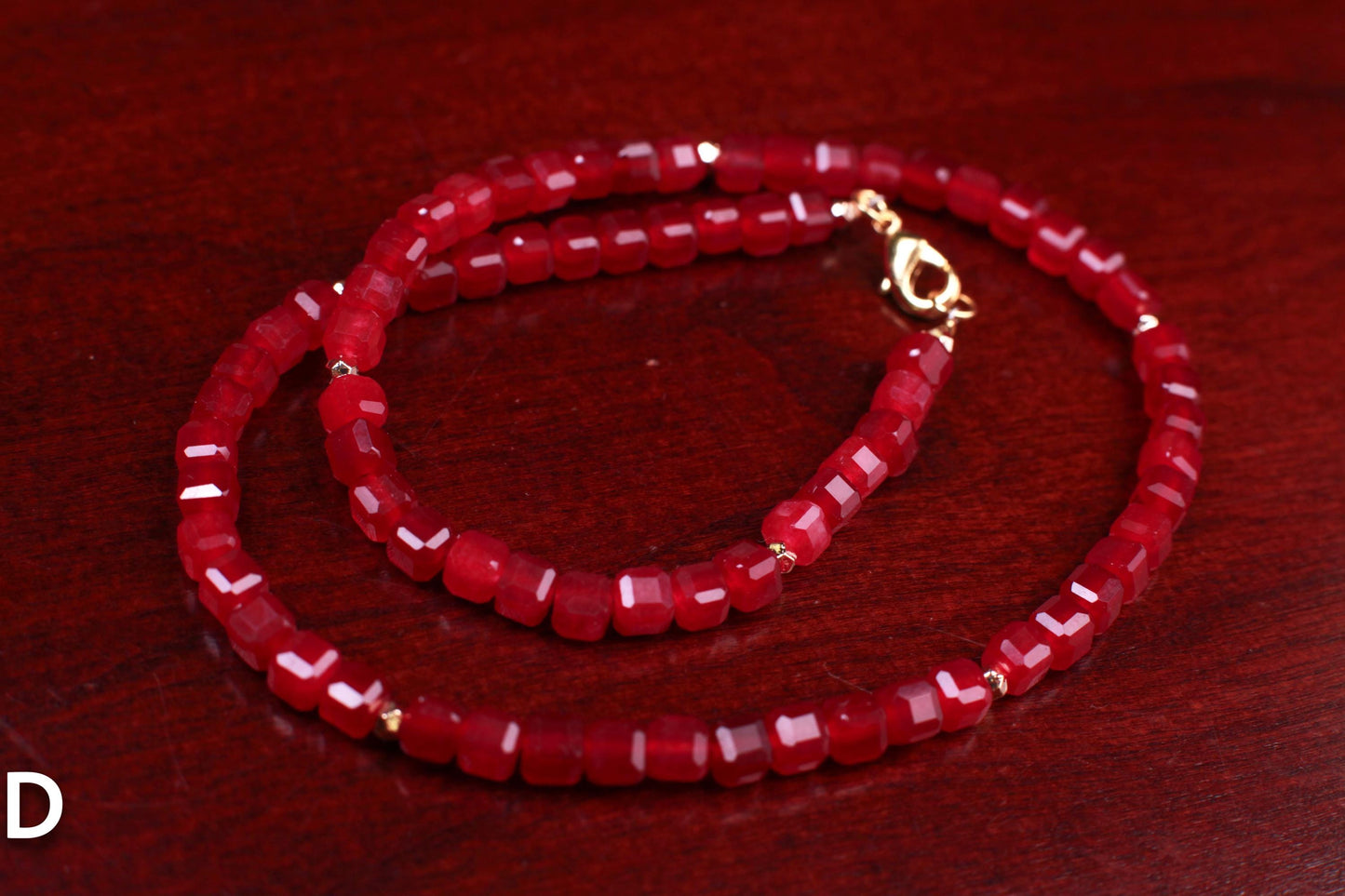 Genuine Red Spinel Faceted Square Cube 5mm Beautiful Gold Filled Necklace. Pomegranate Red Holiday gift