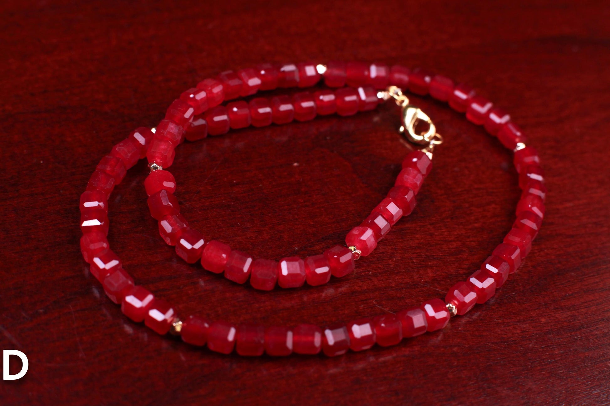 Genuine Red Spinel Faceted Square Cube 5mm Beautiful Gold filled Necklace. Pomegranate Red Holiday gift