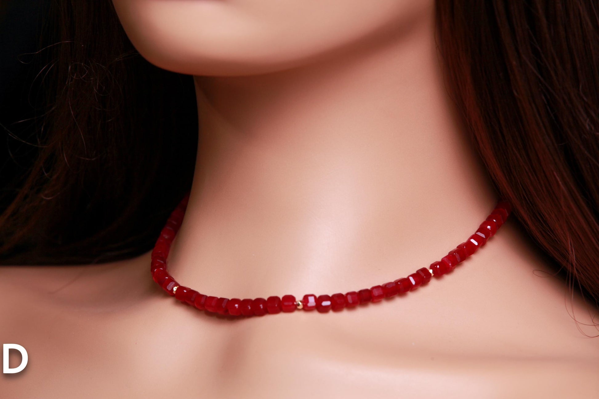 Genuine Red Spinel Faceted Square Cube 5mm Beautiful Gold Filled Necklace. Pomegranate Red Holiday gift