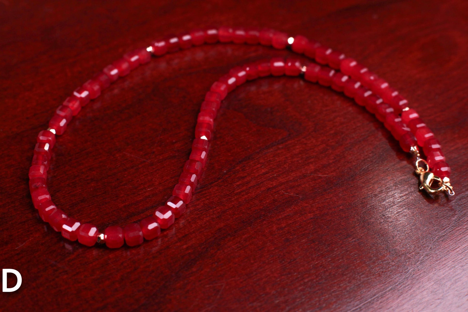 Genuine Red Spinel Faceted Square Cube 5mm Beautiful Gold Filled Necklace. Pomegranate Red Holiday gift