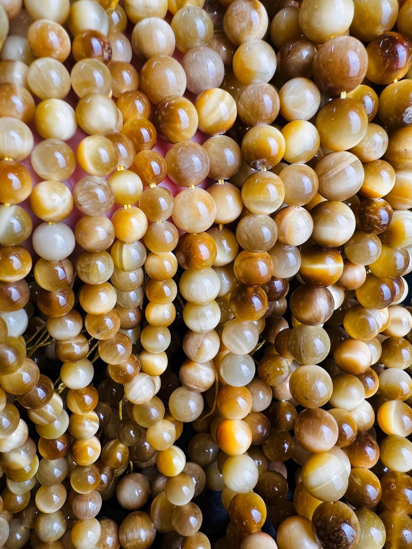 Natural Yellow Tiger Eye Smooth Round Jewelry Making Natural Tiger Eye Gemstone Beads 15" Full Strand AAA quality