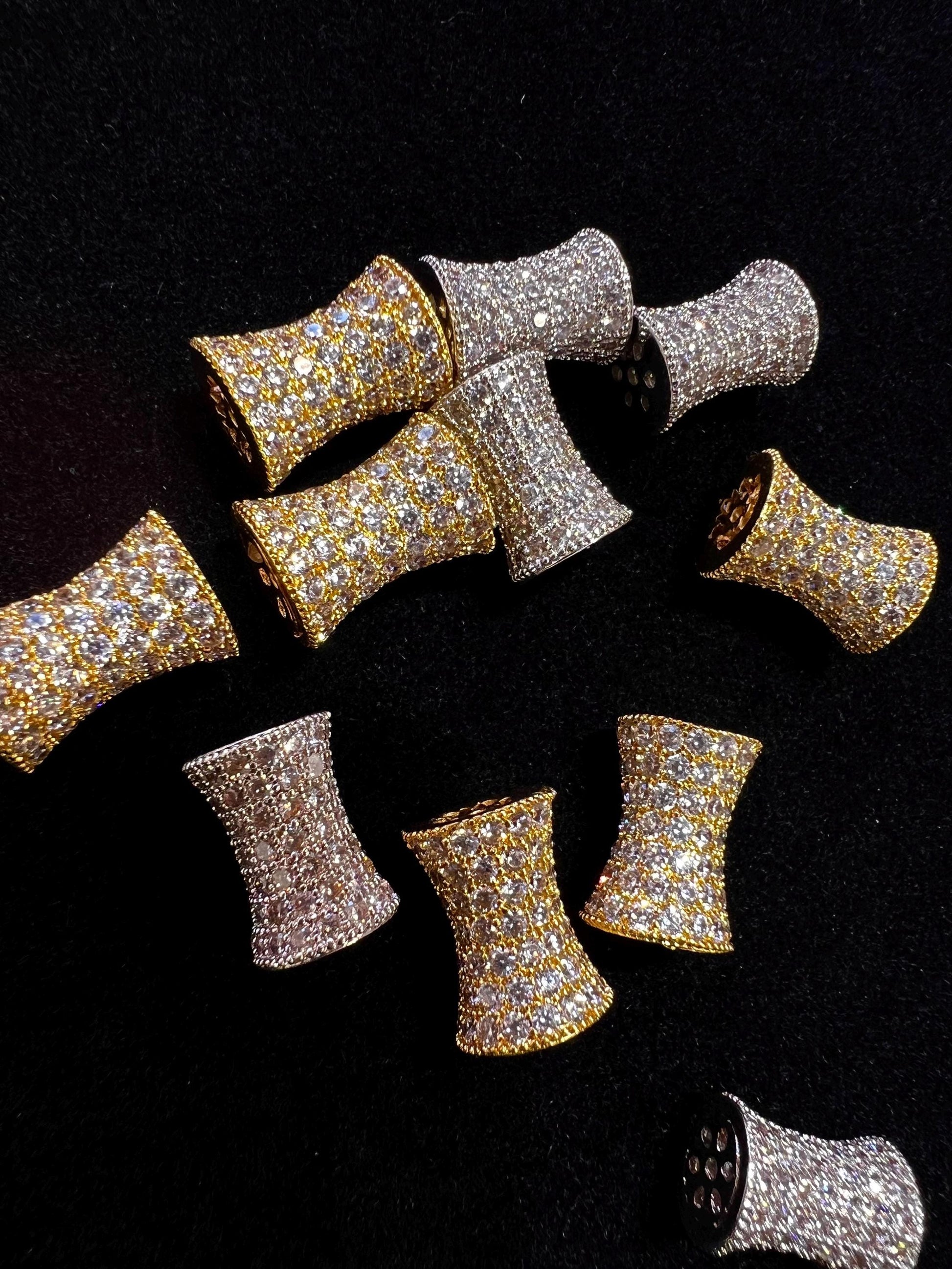 CZ micro pave diamond drum Dog bone spacer Bead 9x12mm Victorian pattern high quality non Tarnish cubic Zirconia jewelry making charm